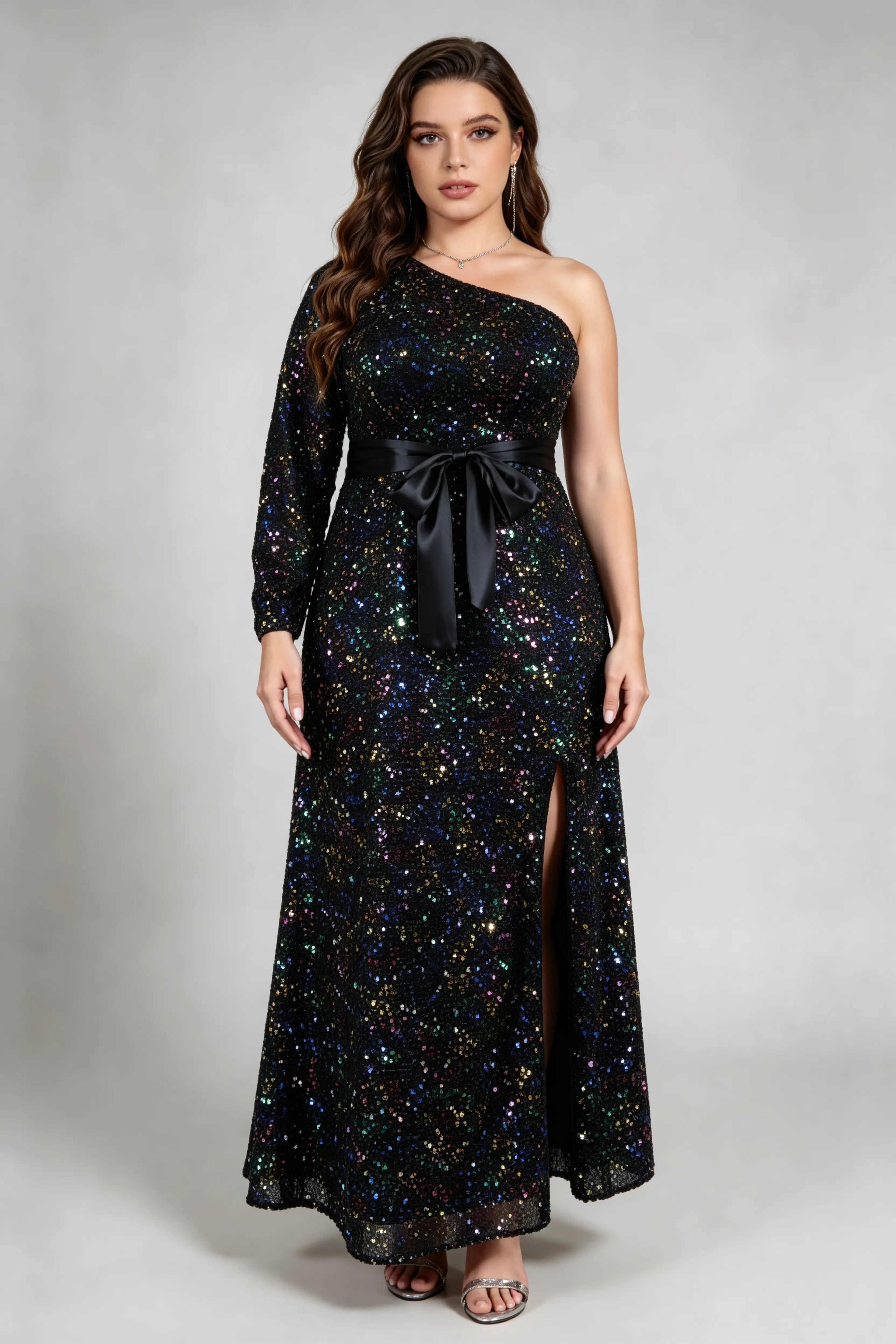 Iridescent Sequin Plus Size Evening Gown