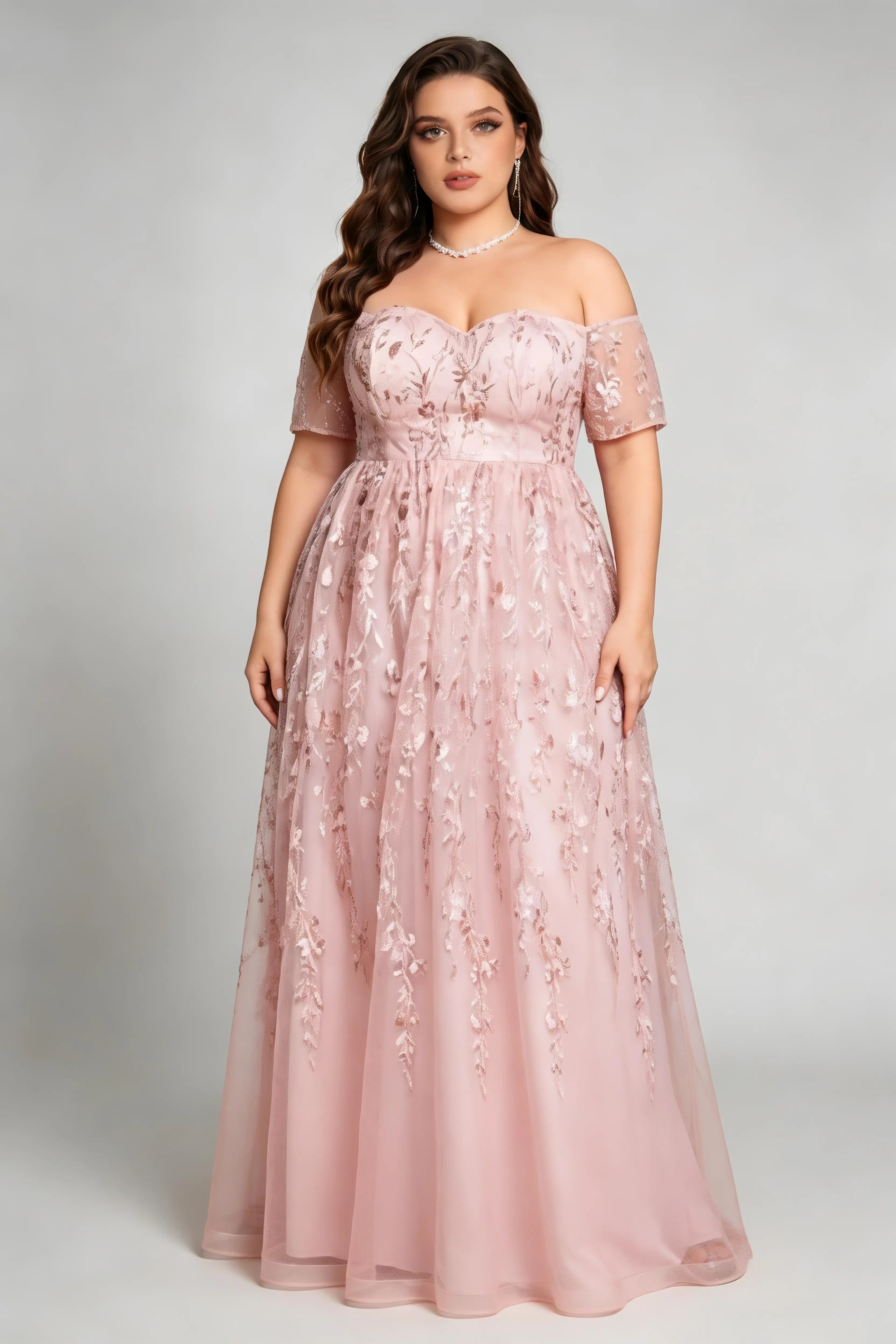 a-line black lace wedding dress Plus Size Blush Pink Floral Embroidery Off The Shoulder A-Line Evening –  phoehua