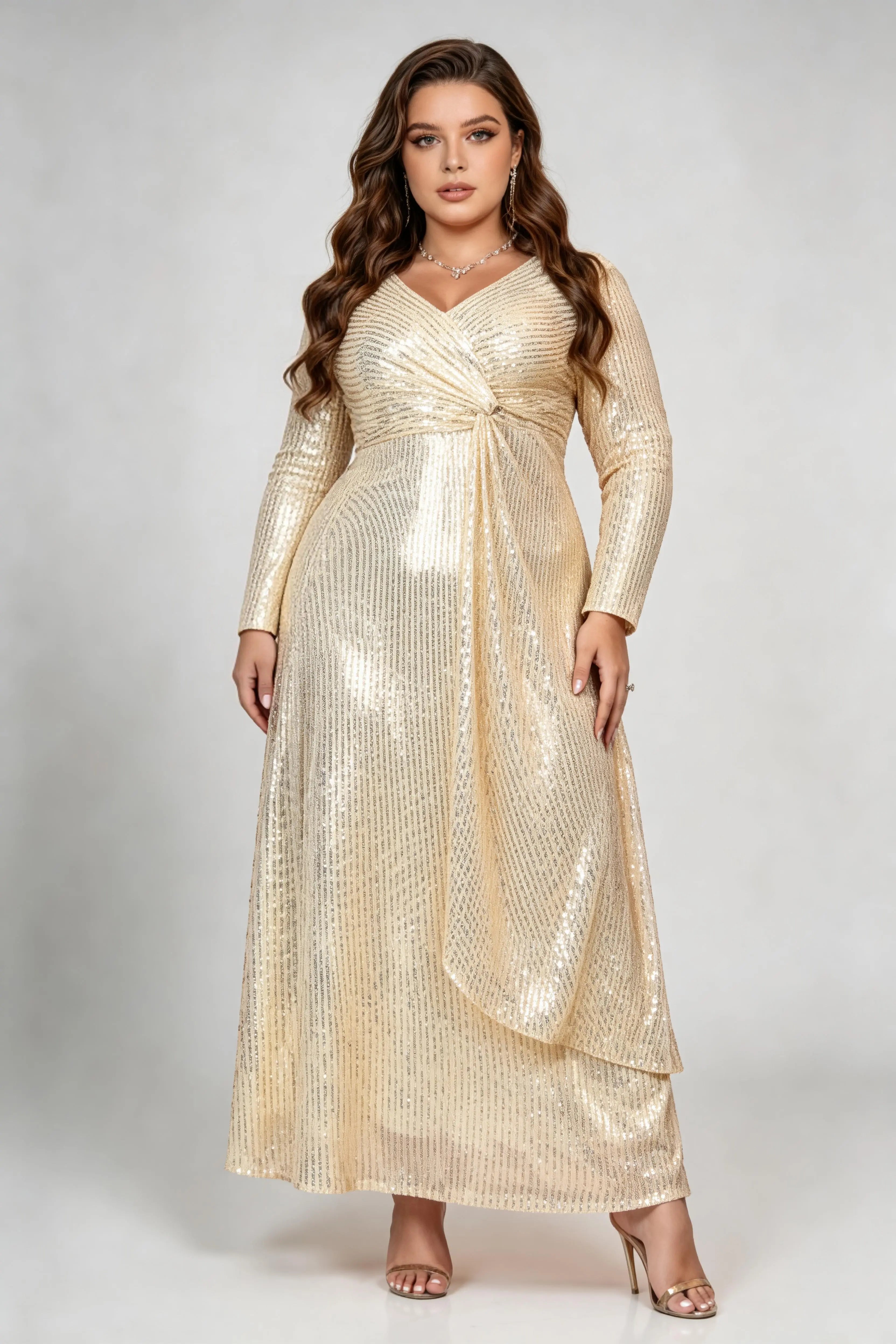 Plus Size Gold Sequin Maxi Dress