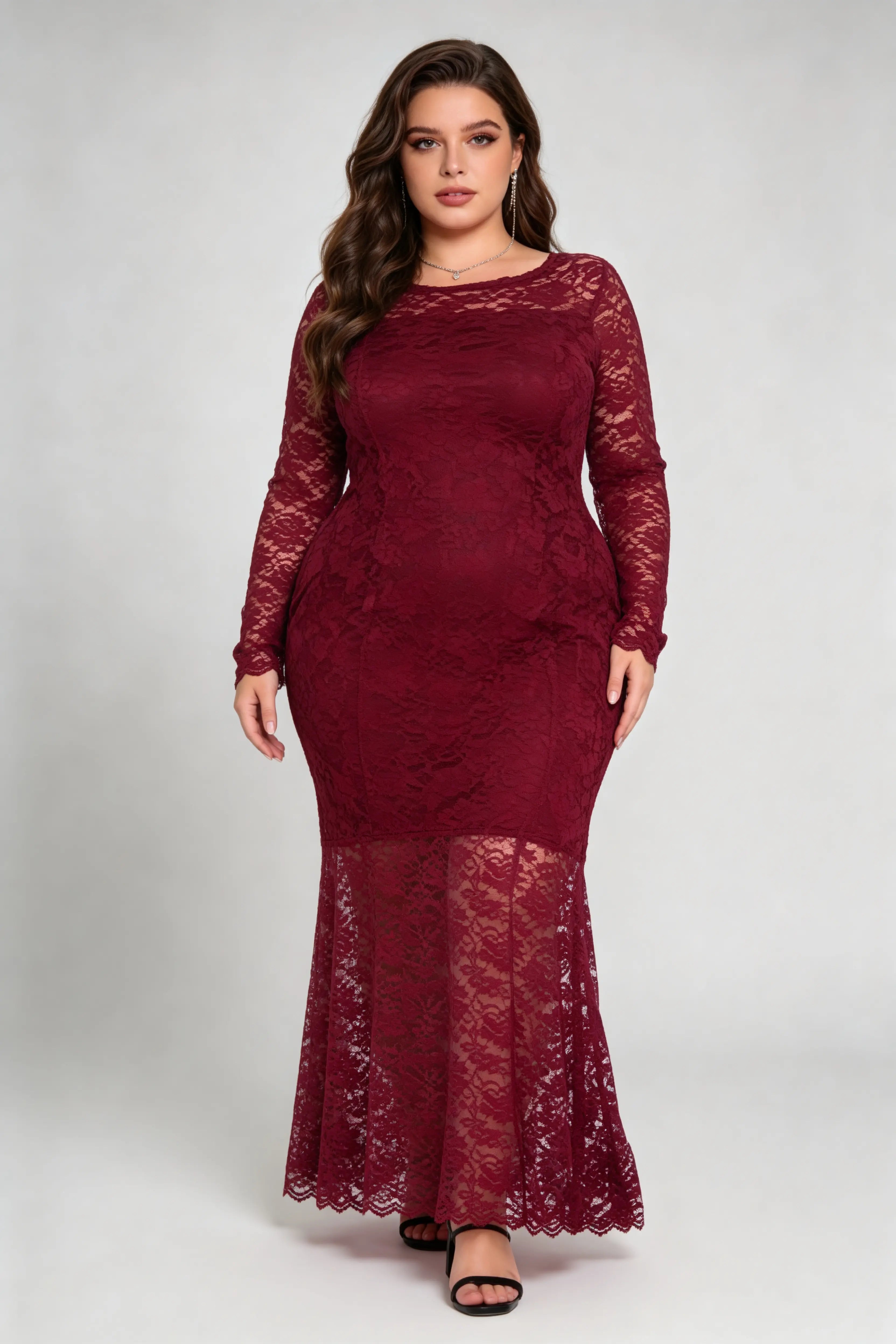 Plus Size Lace Mermaid Evening Dress
