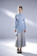 Fresh Contrast Color Shirt Collar Patchwork Pleated Dress
