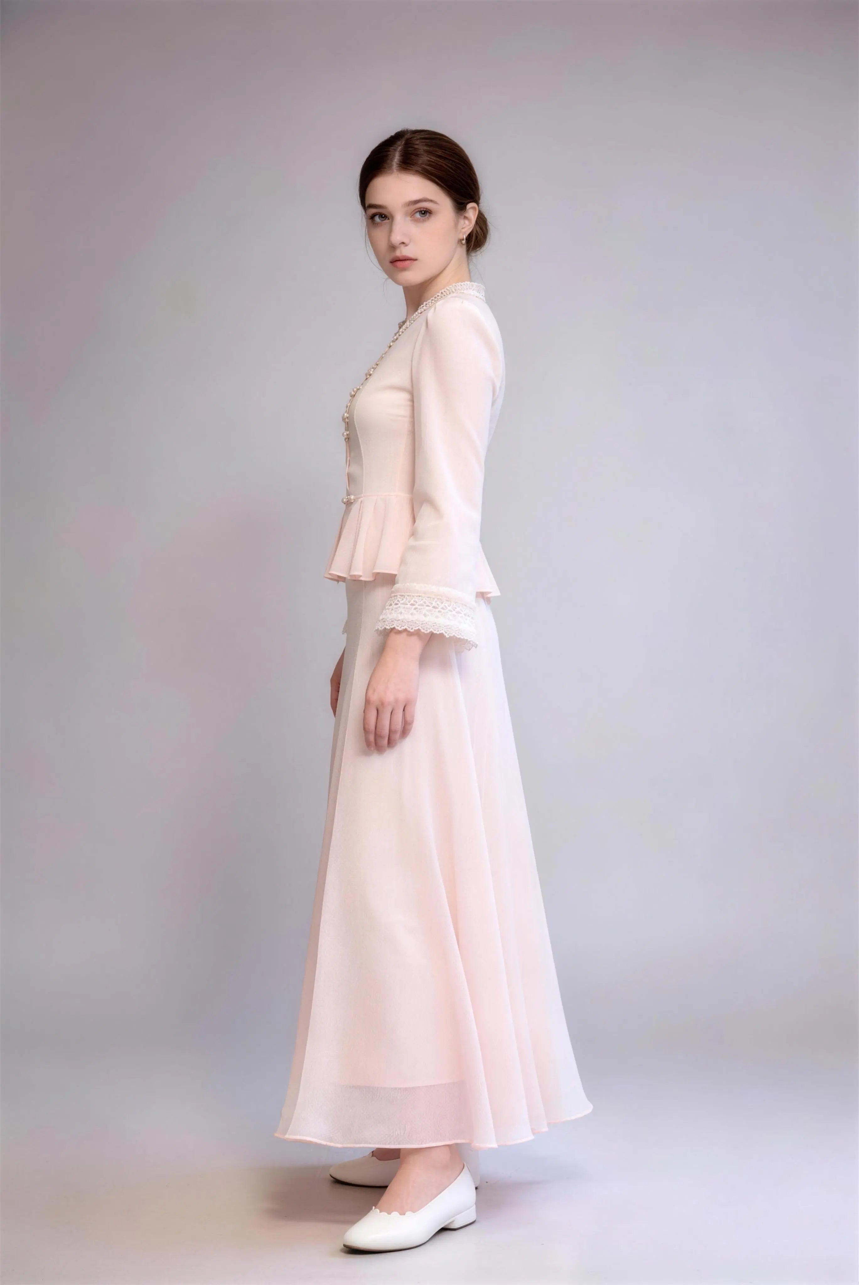 New Chinese Style Soft Pink Lace Two-Piece Set