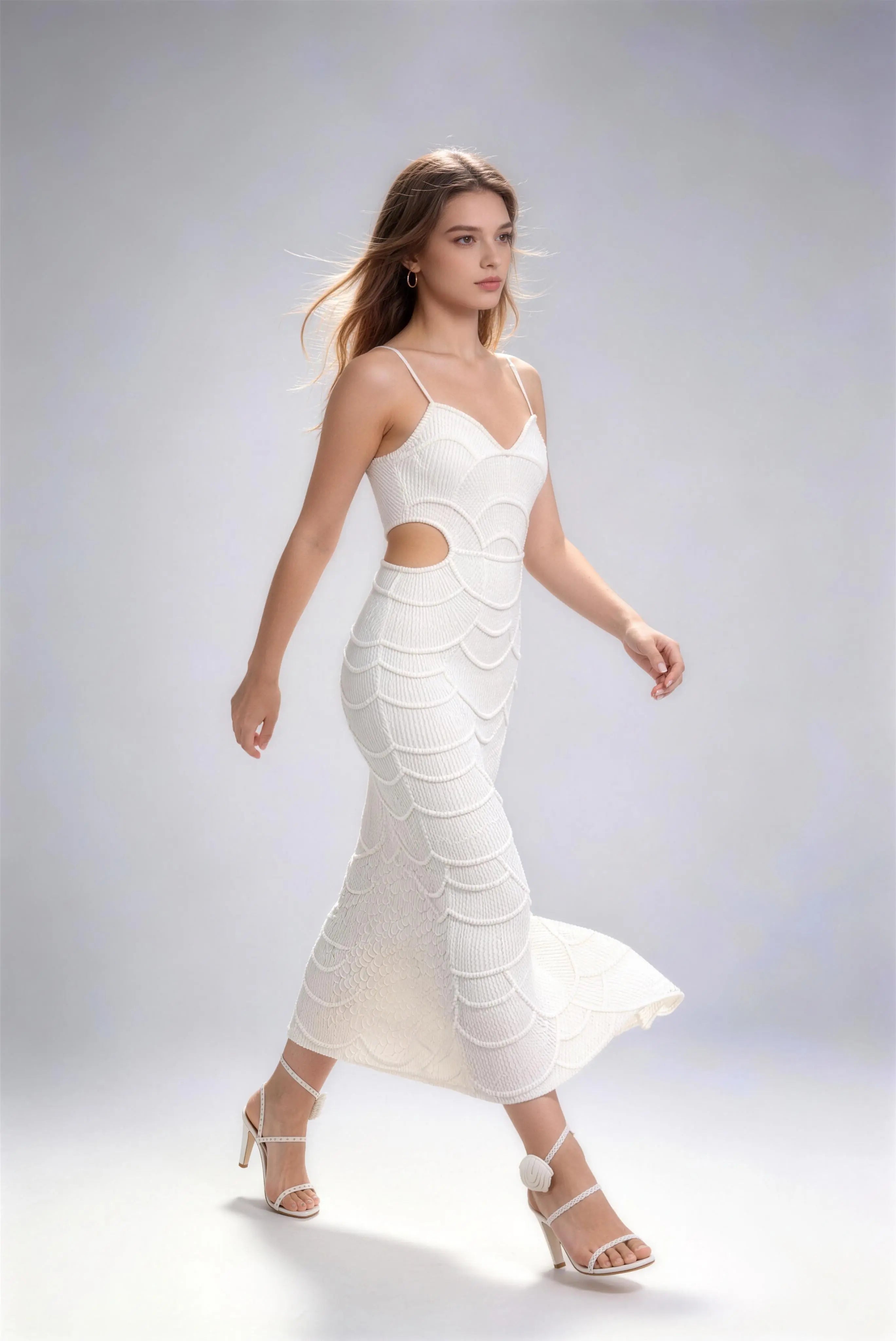 Scalloped Beaded Cut Out Maxi Dress