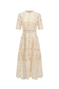 Phoehua Stunning Lace Crochet Midi Dress, Flat Lay View High Neck Casual Summer Dress