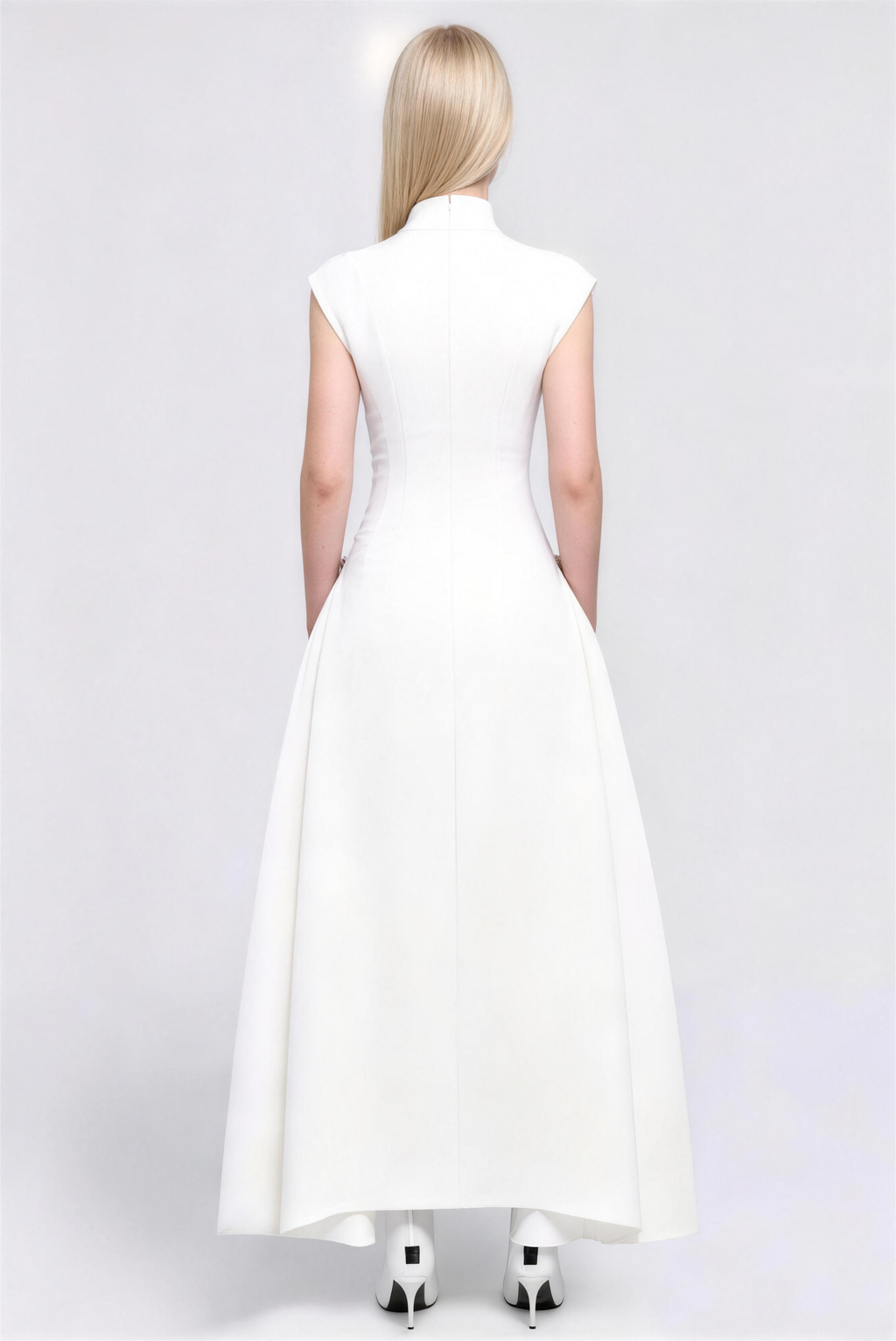 Phoehua Luxury High Neck Maxi Dress, Back View Sleeveless Formal Cocktail Dress with Pockets