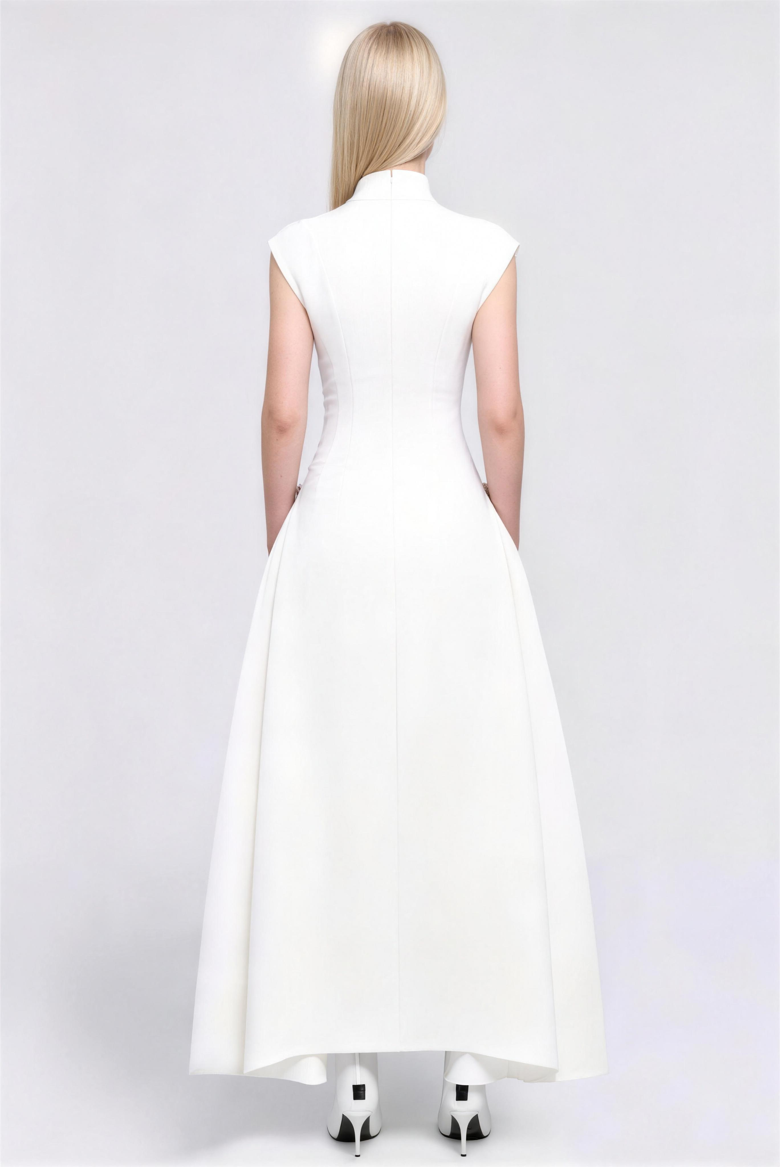 Phoehua Luxury High Neck Maxi Dress, Back View Sleeveless Formal Cocktail Dress with Pockets