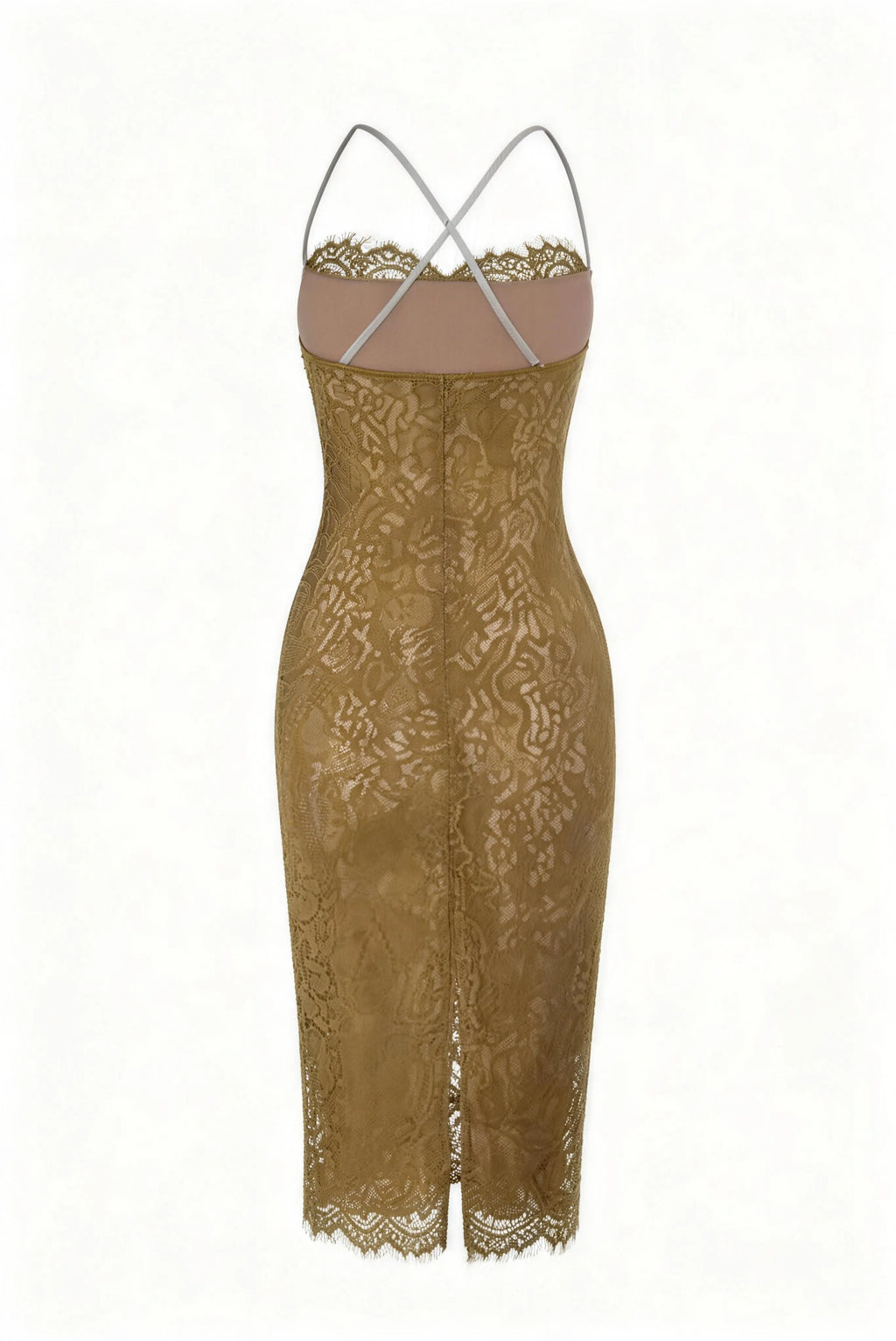 Mustard Lace Criss Cross Back Midi Dress
