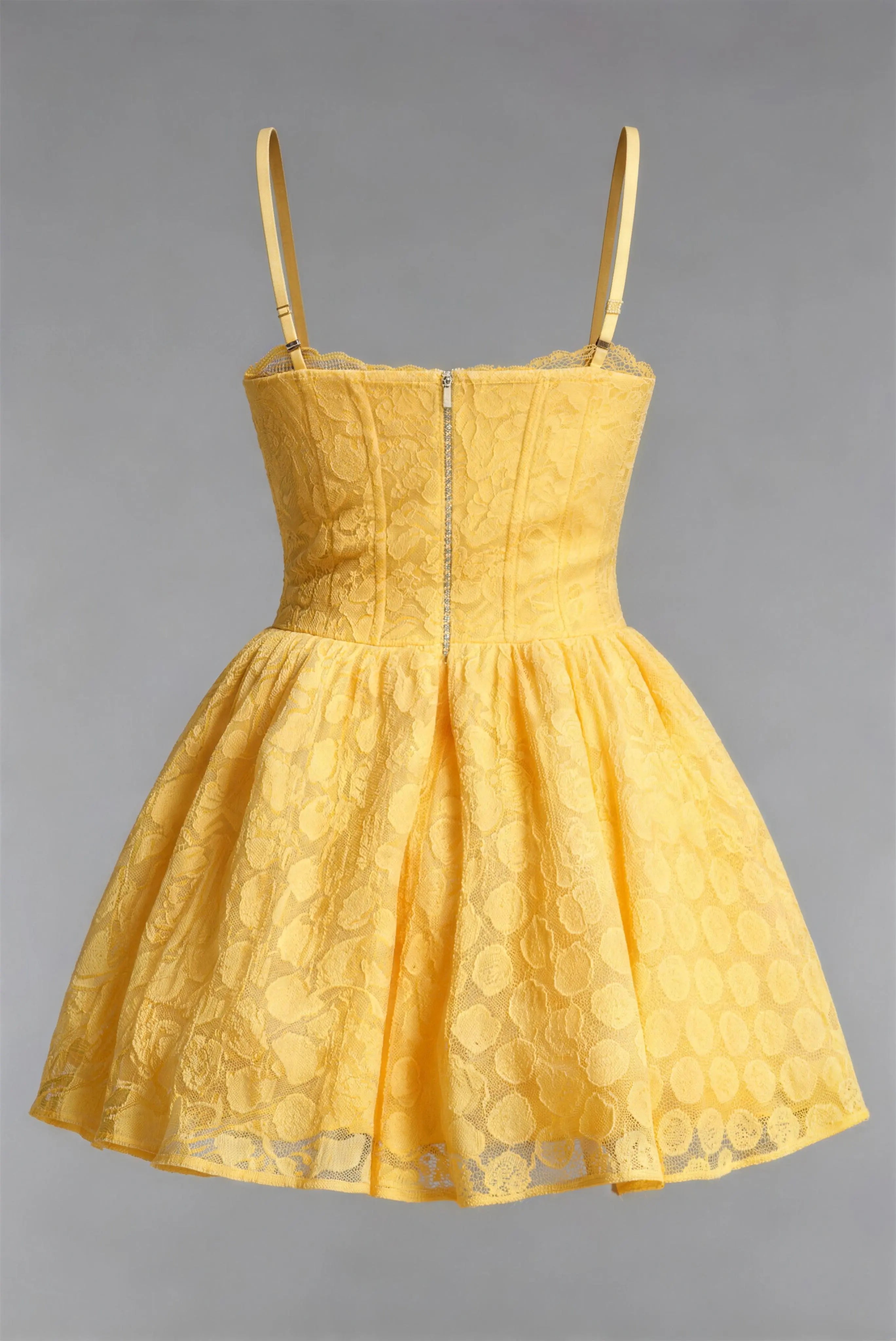 Yellow Lace Corset Spaghetti Strap Mini Dress