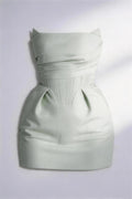 Phoehua Luxury Mint Green Strapless Party Dress, Flat Lay High Waist Pleated Corset Elegant Formal Mini Dress