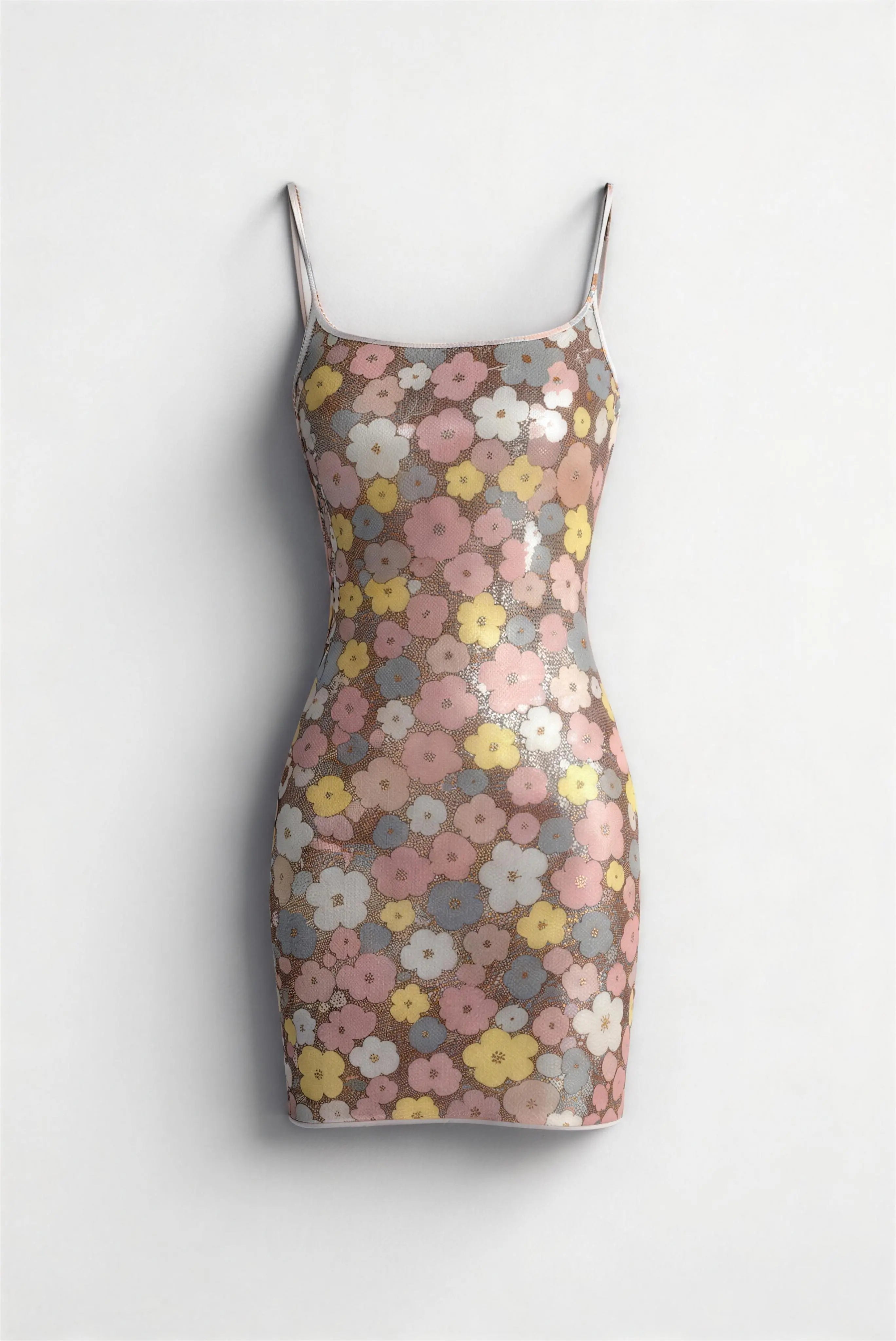 Floral Sequin Lace-Up Back Mini Dress