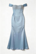 Pearl Off Shoulder Satin Mermaid Evening Dress