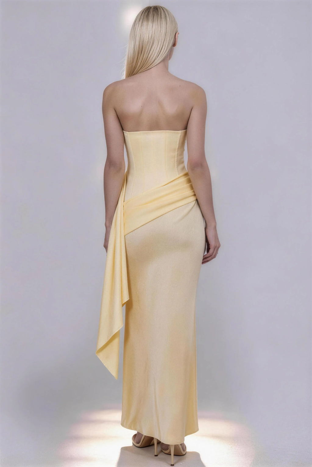 Phoehua Luxury Backless Satin Evening Dress, Full Back View Slim Waist Fish Tail Smooth Draping Bridal Banquet Formal Floor Length Dress