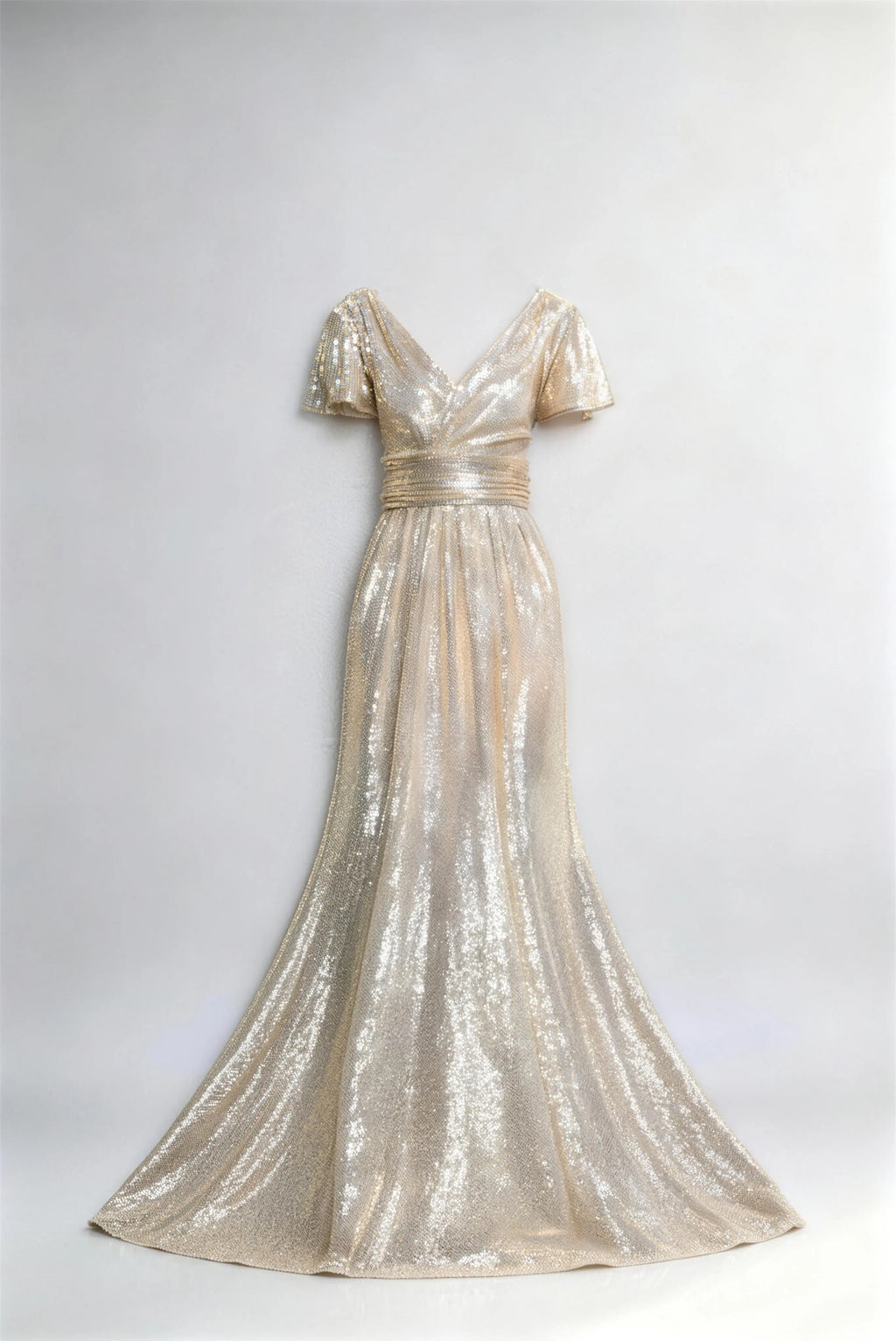 Sequin Flutter Sleeve Mermaid Evening Gown