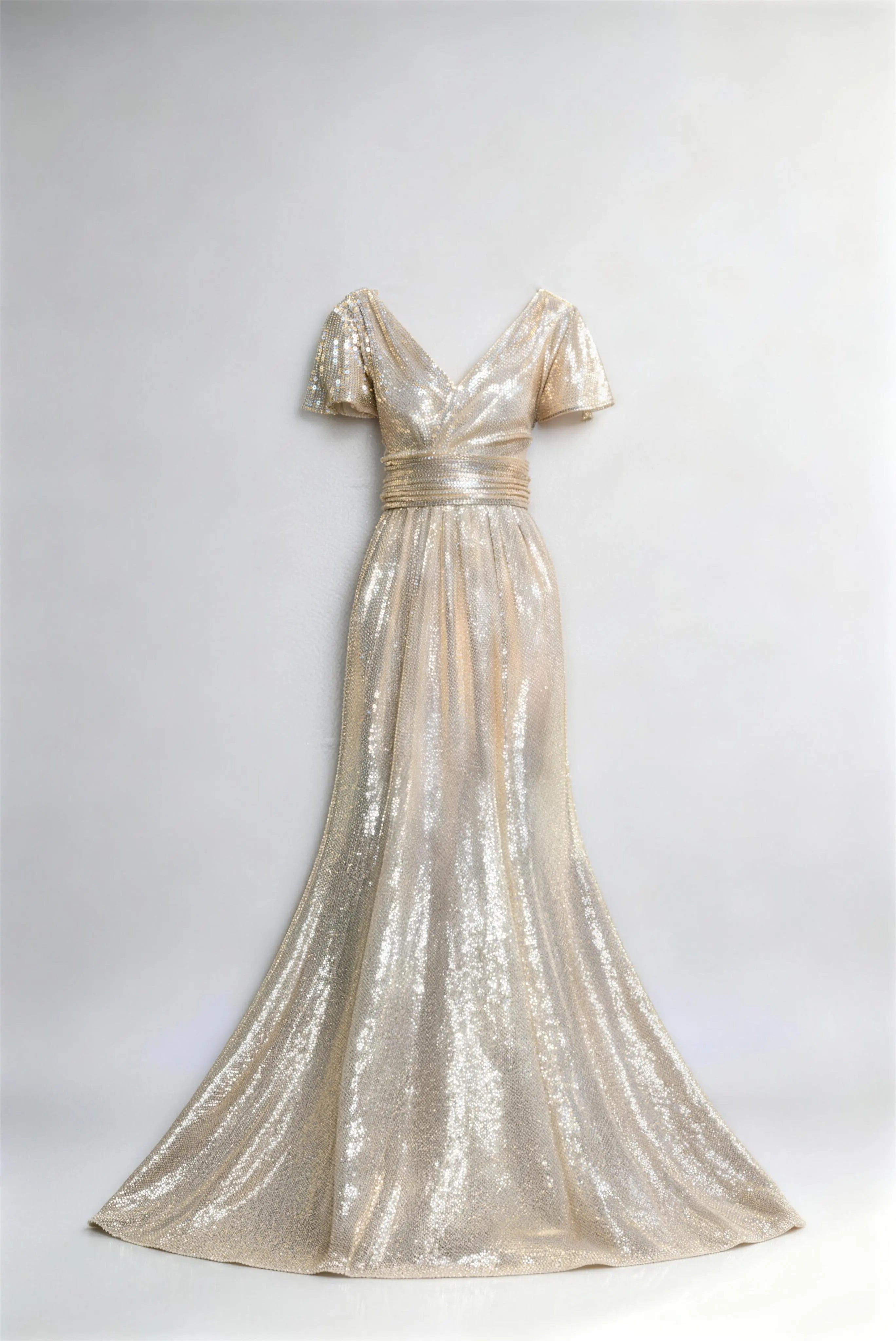 Sequin Flutter Sleeve Mermaid Evening Gown