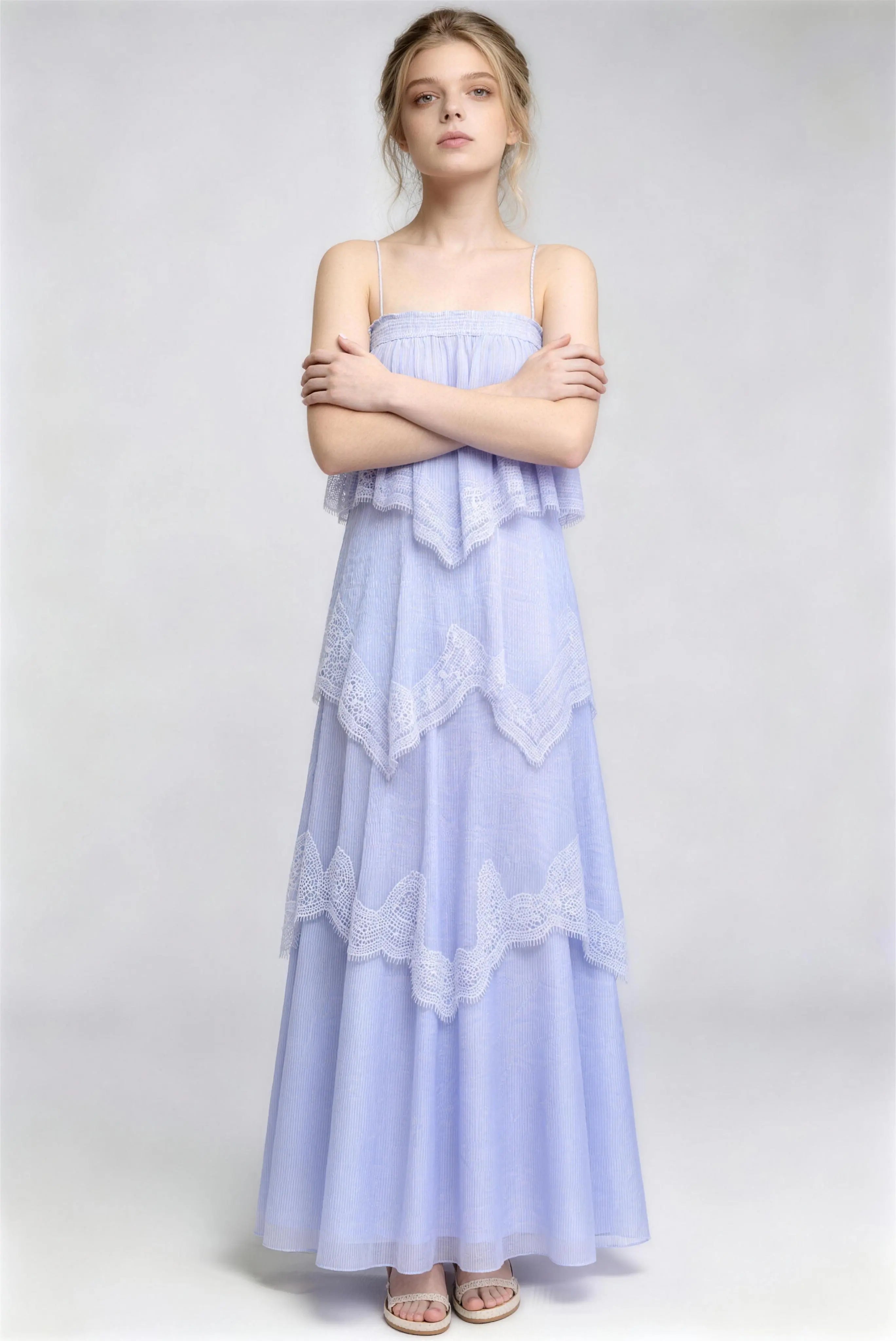 Lace Tiered Backless Maxi Dress
