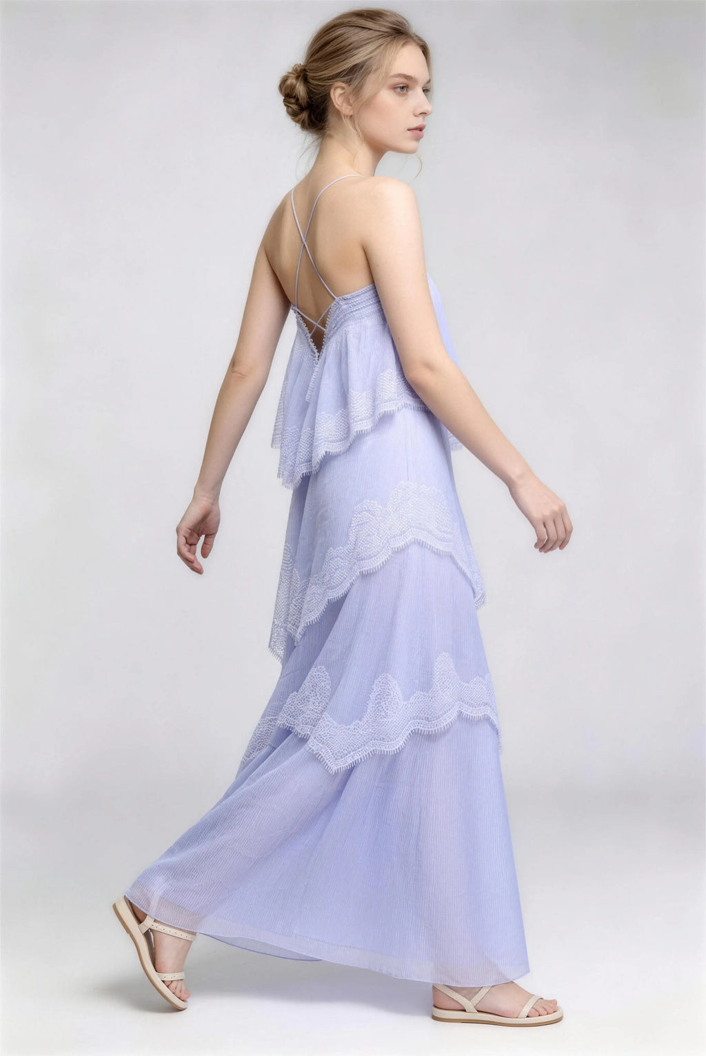 Lace Tiered Backless Maxi Dress