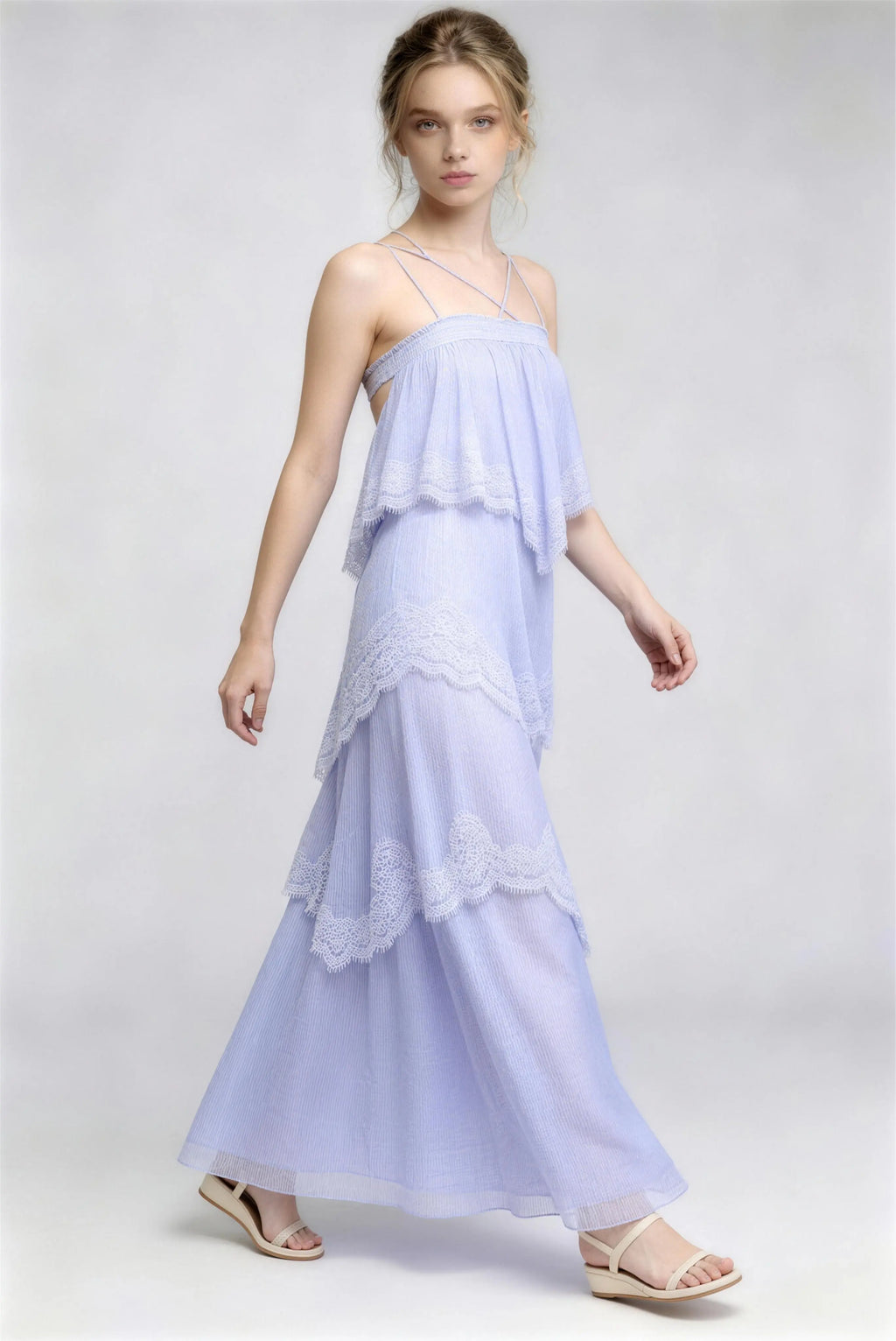 Lace Tiered Backless Maxi Dress