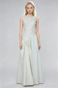 Phoehua Milky White Ruched Waist Maxi Dress, Front View Crew Neck Sleeveless 3D Bow Detail A-Line Elegant Formal Summer Dress