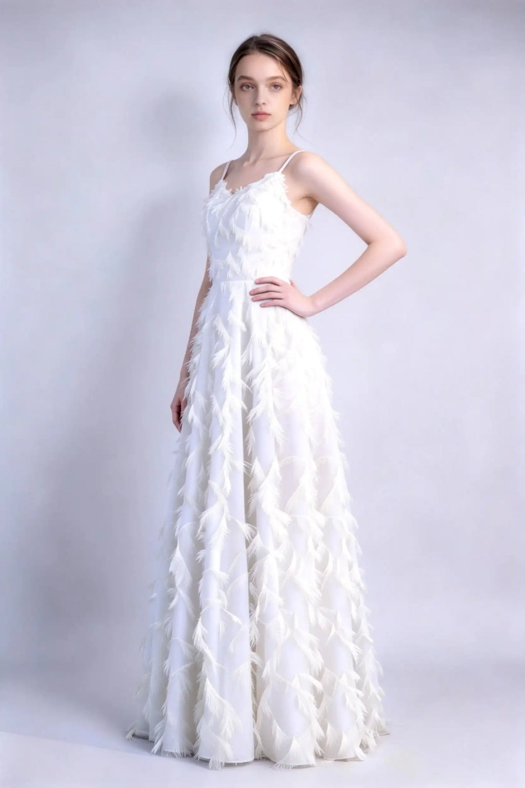 3D Feather Tassel Formal Evening Gown