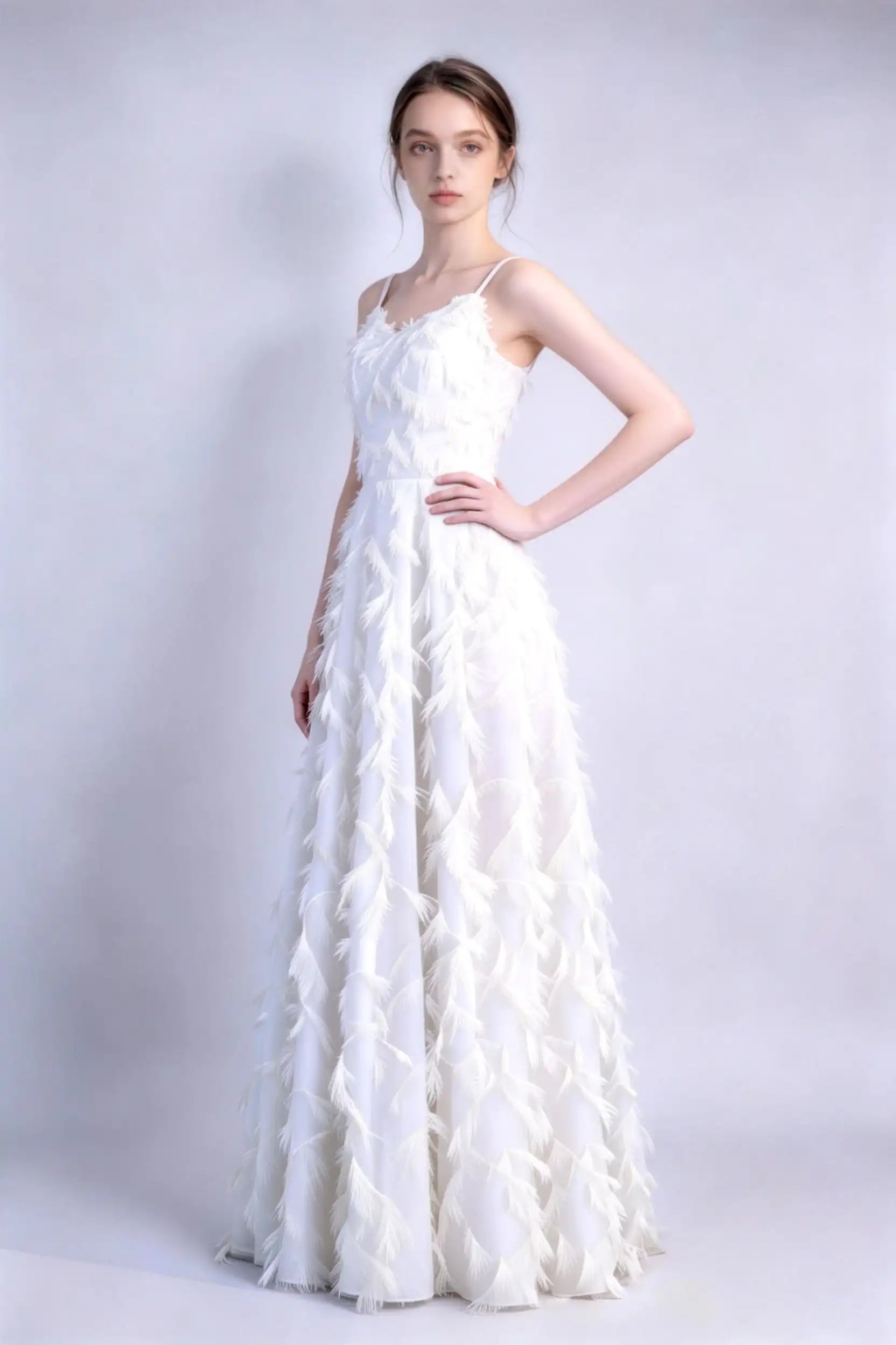 3D Feather Tassel Formal Evening Gown
