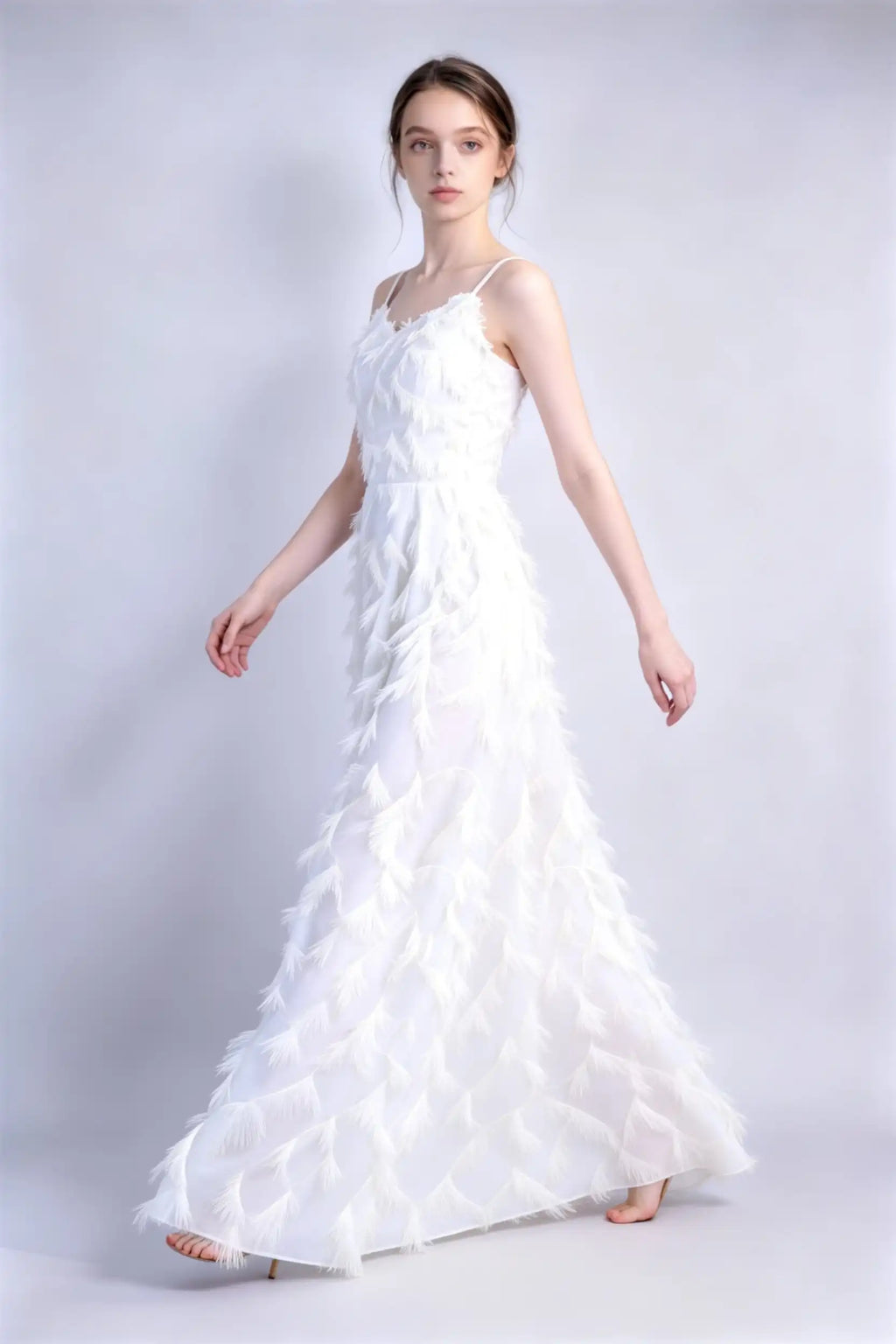 3D Feather Tassel Formal Evening Gown