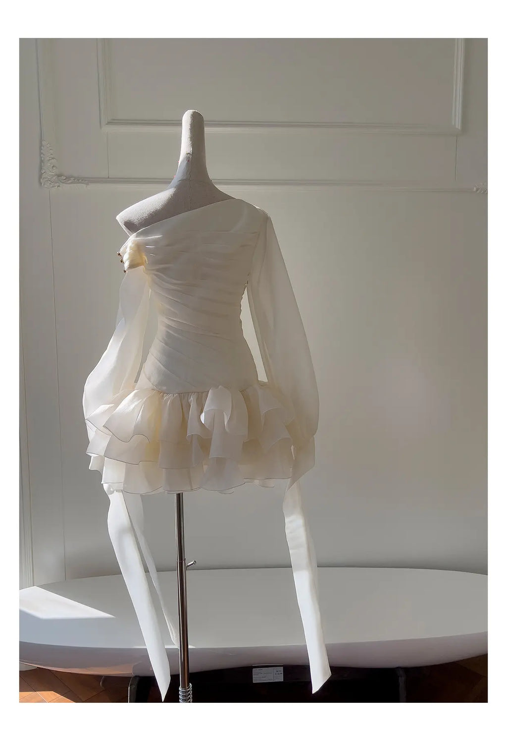 Asymmetrical Ruffle Lantern Sleeve Mini Party Dress