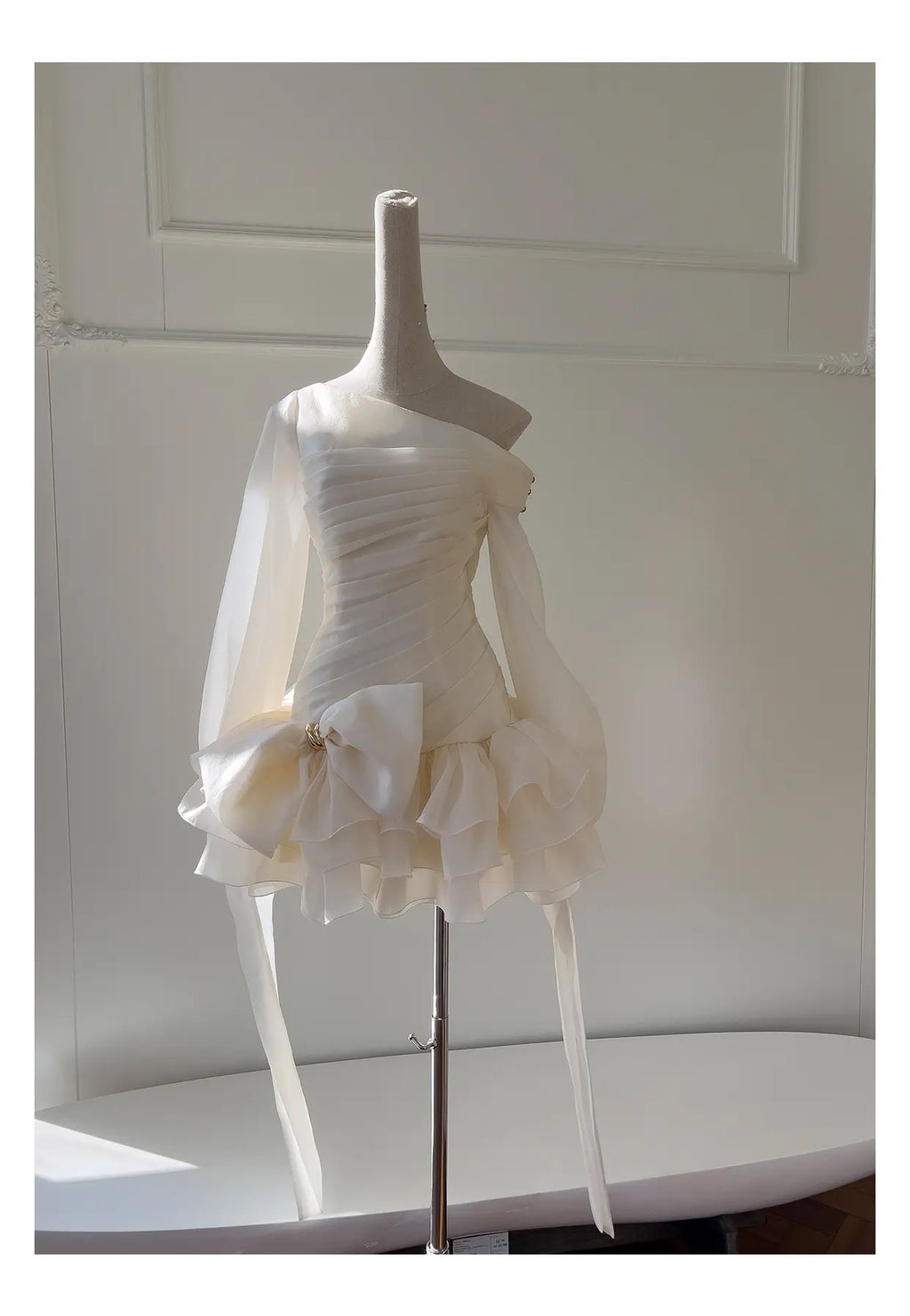 Asymmetrical Ruffle Lantern Sleeve Mini Party Dress