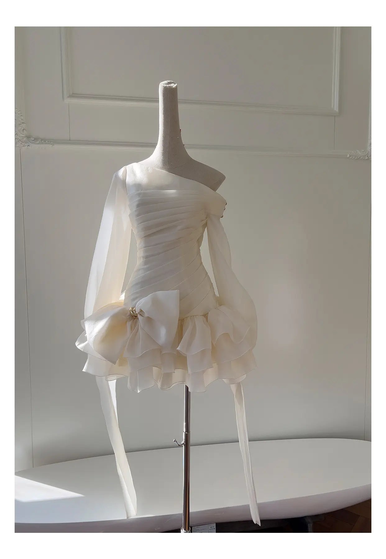 Asymmetrical Ruffle Lantern Sleeve Mini Party Dress