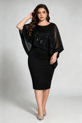 Plus Size Black Sequin Capelet Bodycon Midi Dress