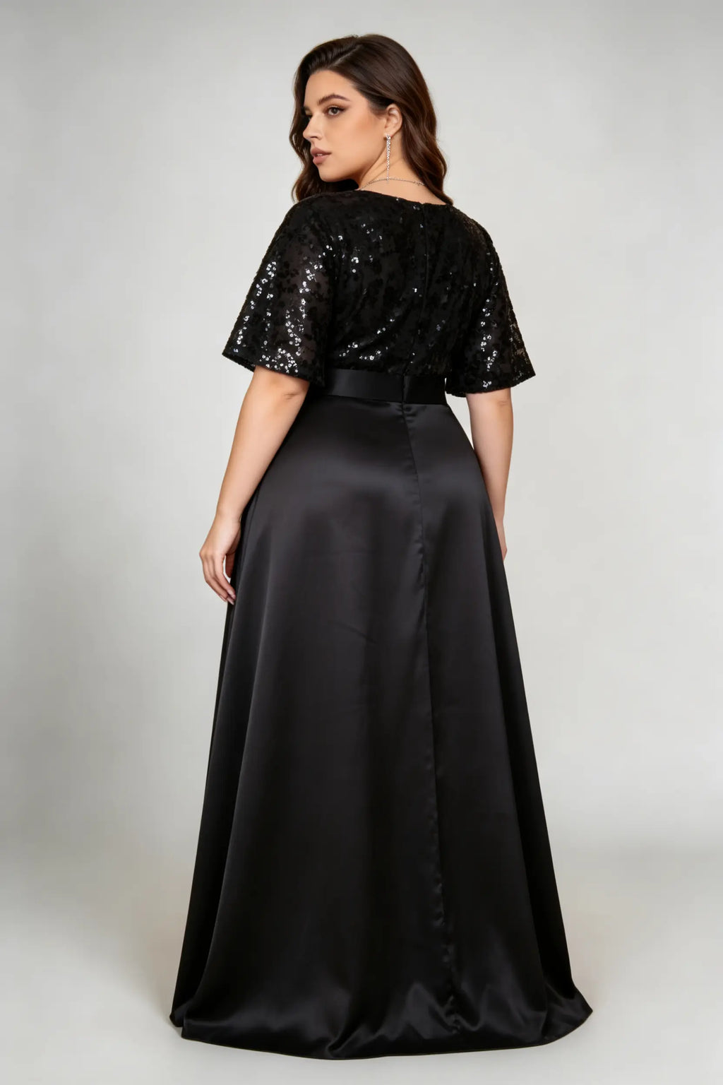 Plus Size Luxury Black Sequin & Satin Evening Gown - Maxi Formal Dress