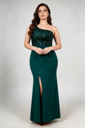 Plus Size Dark Green Sequin One-Shoulder Maxi Dress - Formal Gown