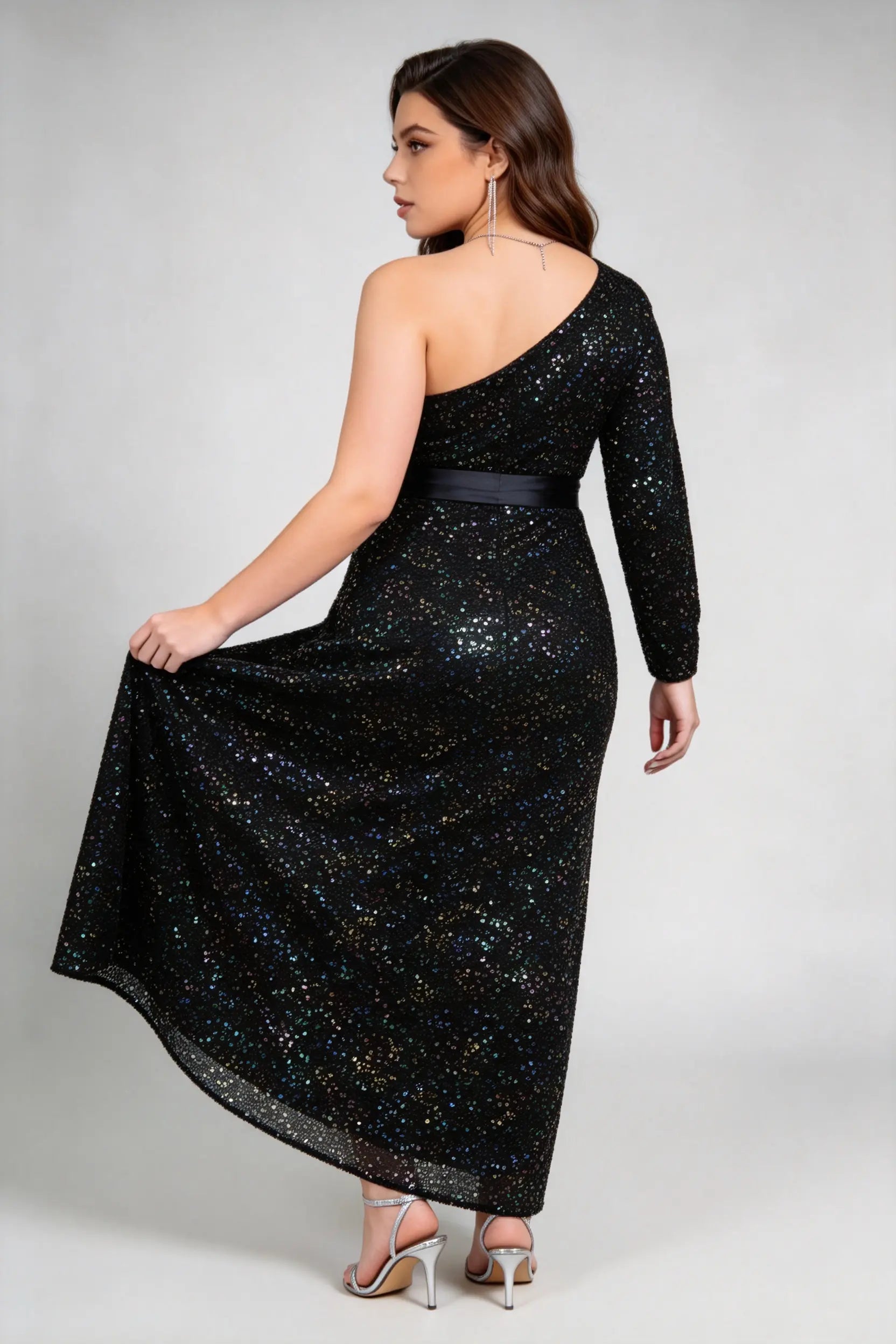long sleeve iridescent dress Iridescent Sequin Plus Size Evening Gown