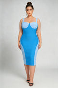 Plus Size Chic Color-Block Bandage Midi Dress - Sculpting Bodycon Fit