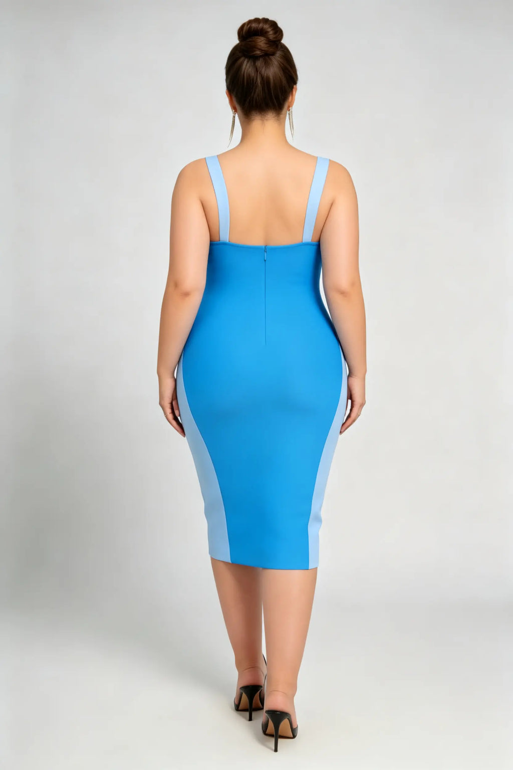 Plus Size Chic Color-Block Bandage Midi Dress - Sculpting Bodycon Fit