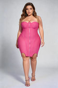 Plus Size Rose Red Strapless Zipper Bodycon Mini Dress