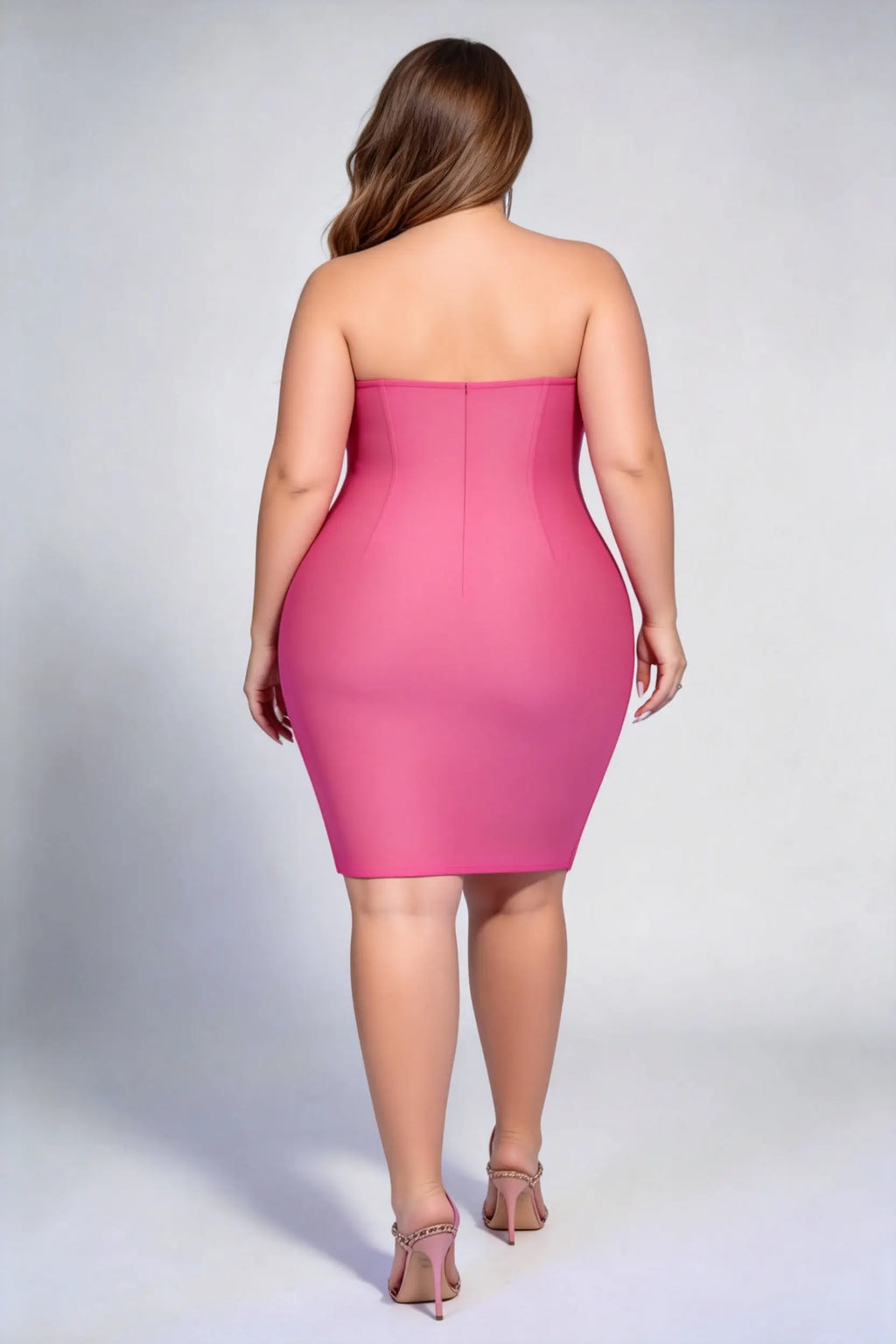Plus Size Rose Red Strapless Zipper Bodycon Mini Dress