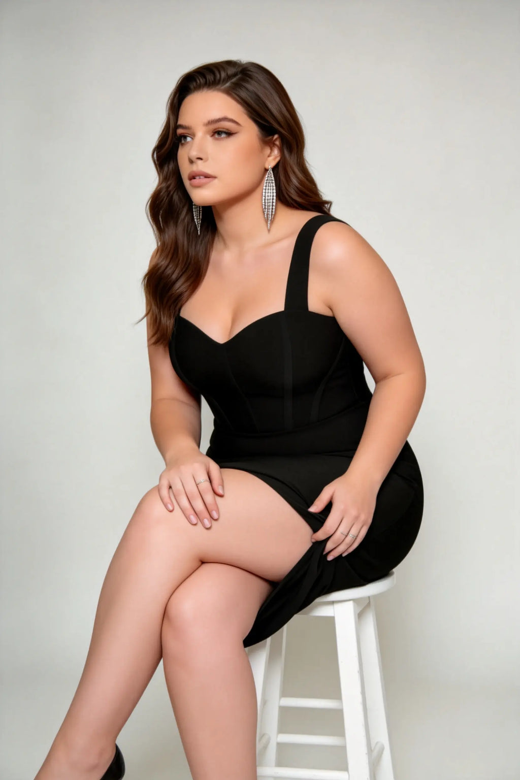 Plus Size Black Sweetheart Neckline Bandage Mini Dress