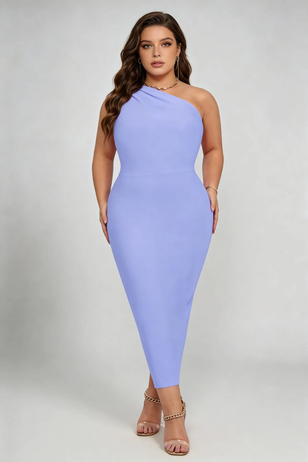 Plus Size  One-Shoulder Bandage Midi Dress - Periwinkle Blue