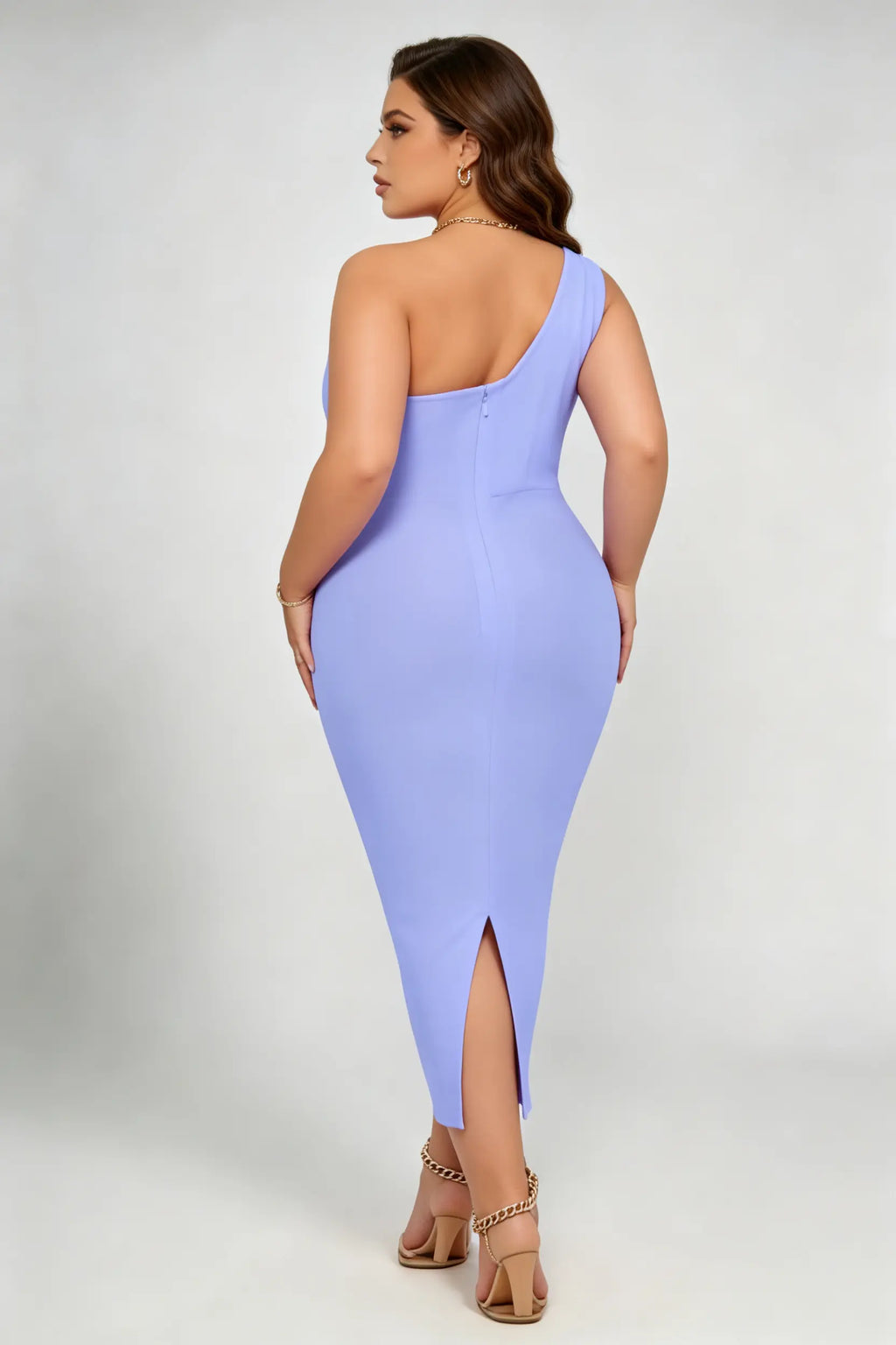 Plus Size  One-Shoulder Bandage Midi Dress - Periwinkle Blue