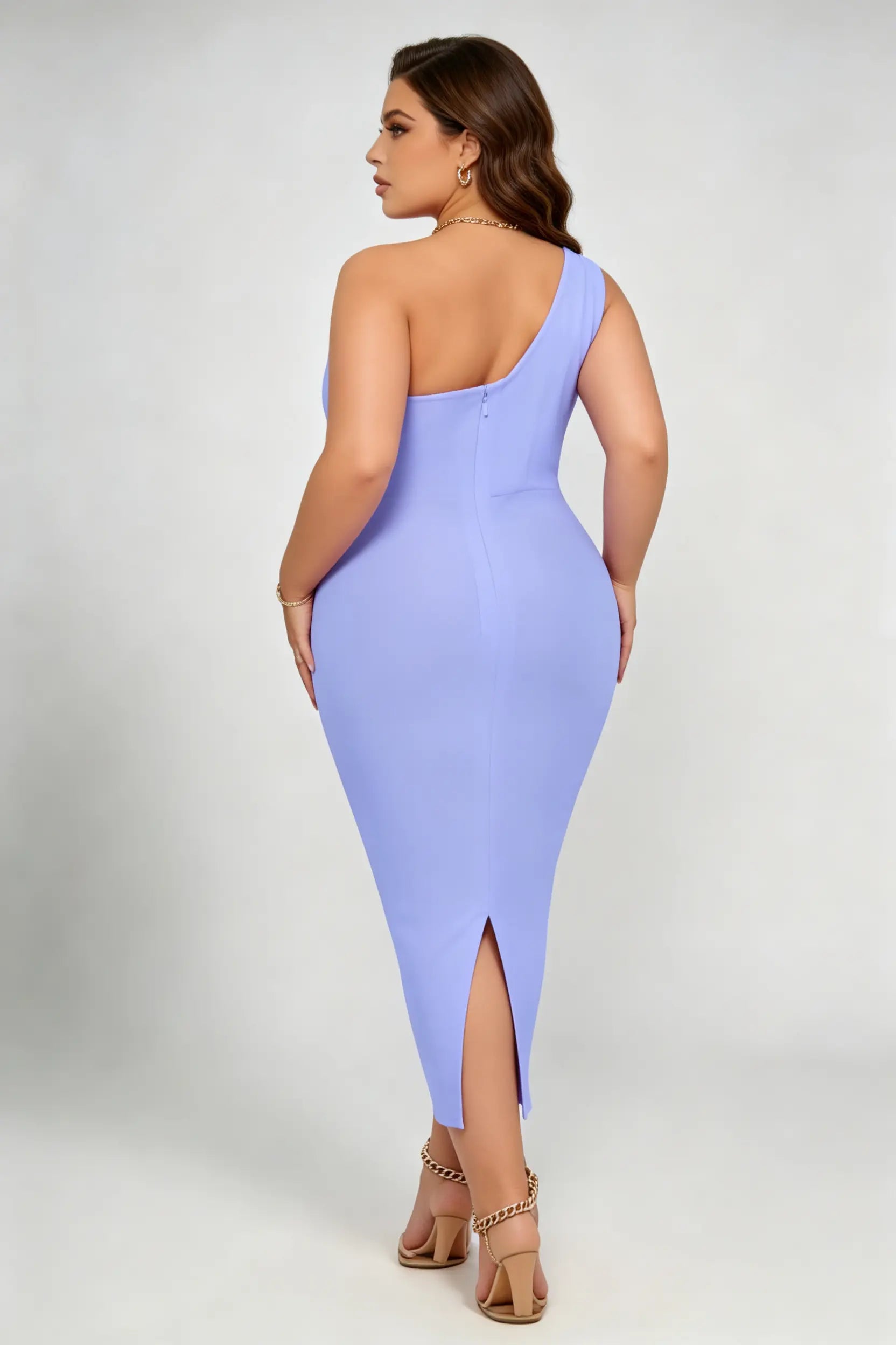 Plus Size  One-Shoulder Bandage Midi Dress - Periwinkle Blue