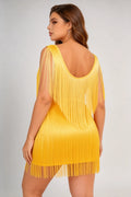 Plus Size Yellow Fringe Mini Dress - V-Neck Sleeveless Flapper Style Party Dress