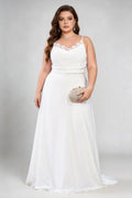 Plus Size White Lace Trim Gown - Spaghetti Strap Wedding Dress with Train