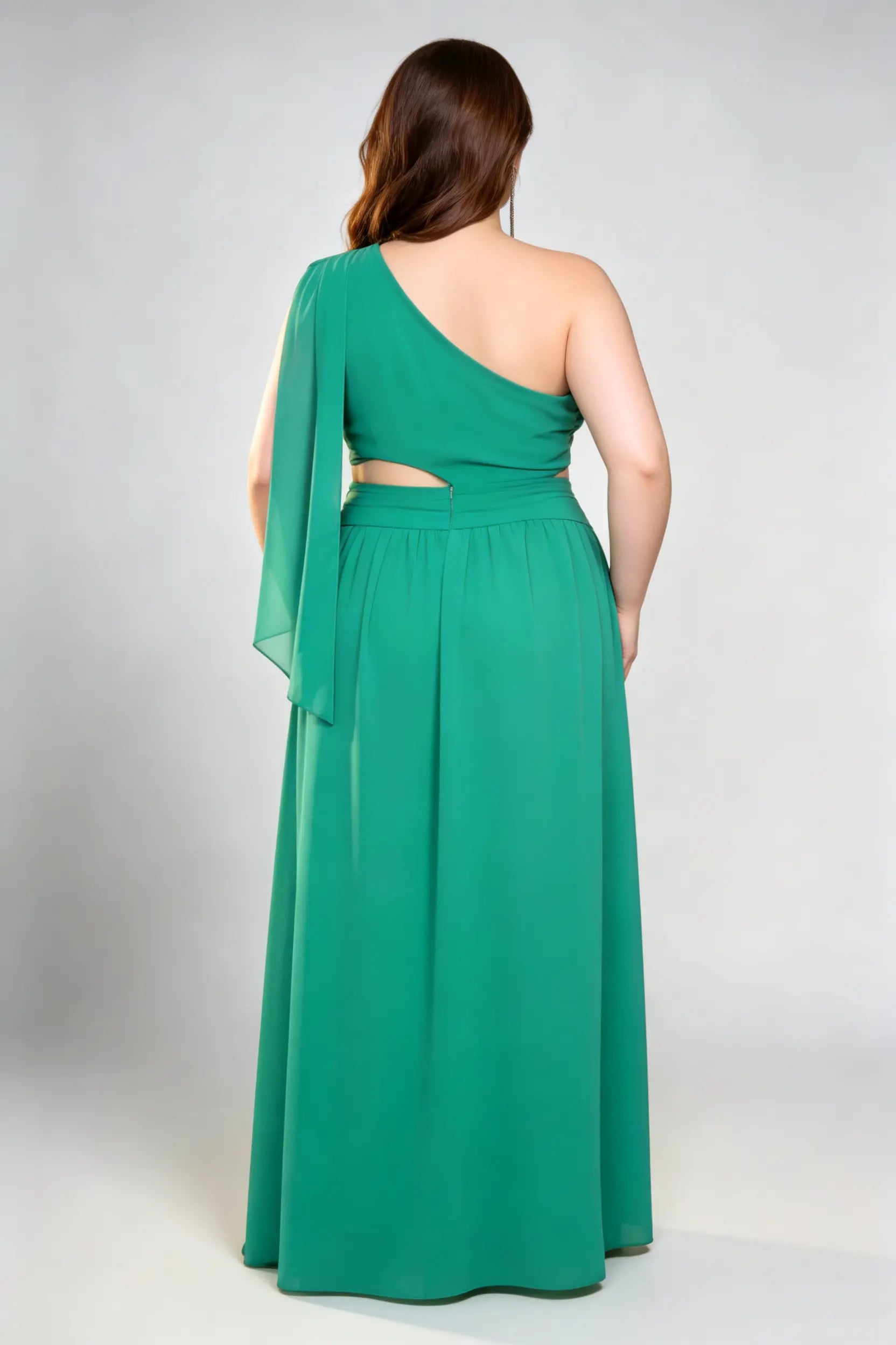 Plus Size Emerald Green One-Shoulder Gown - Chiffon A-Line Formal Dres phoehua Plus Size Emerald Green One-Shoulder Gown - Chiffon A-Line Formal Dres phoehua