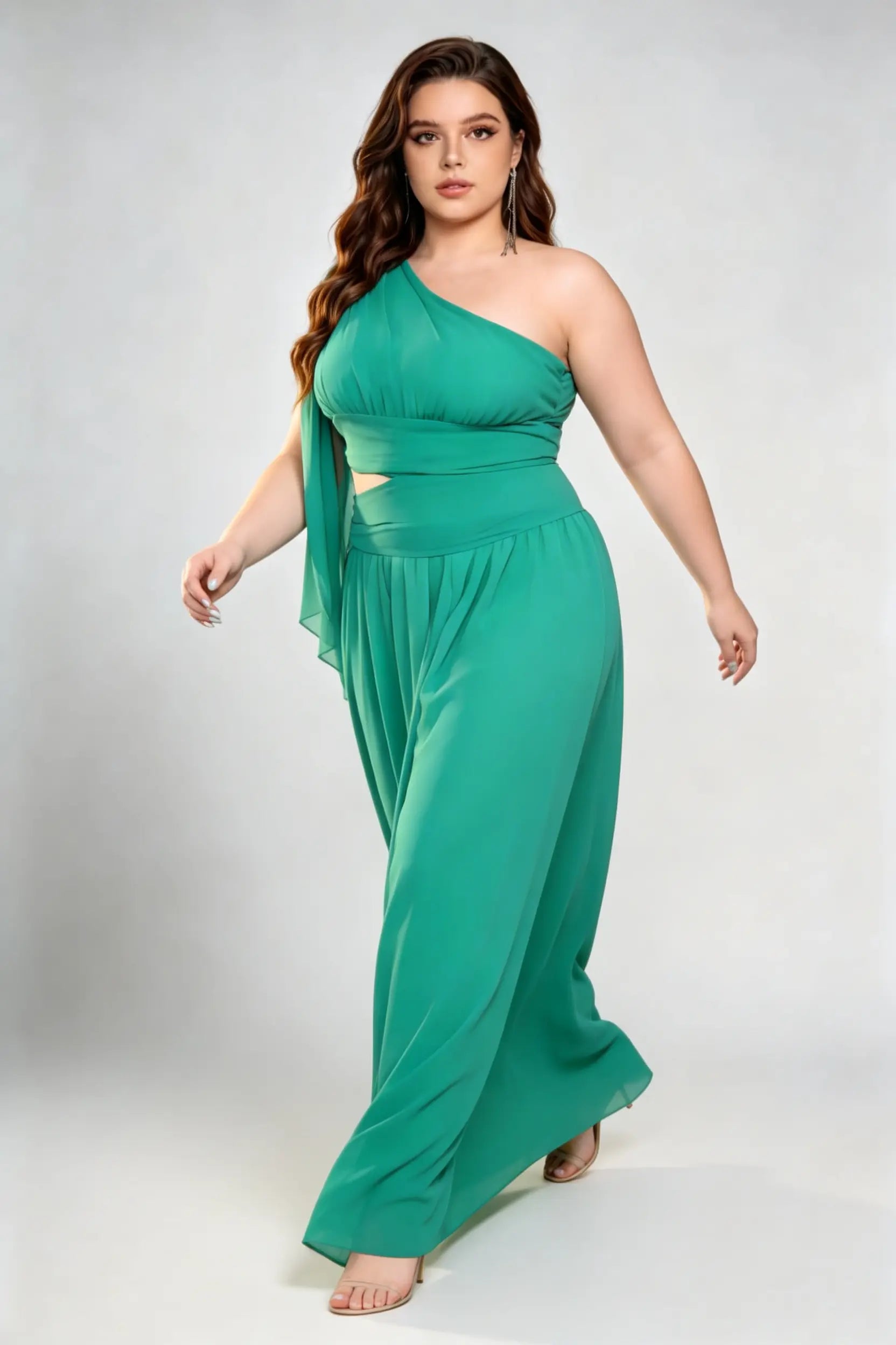 Plus Size Emerald Green One-Shoulder Gown - Chiffon A-Line Formal Dres phoehua Plus Size Emerald Green One-Shoulder Gown - Chiffon A-Line Formal Dres phoehua