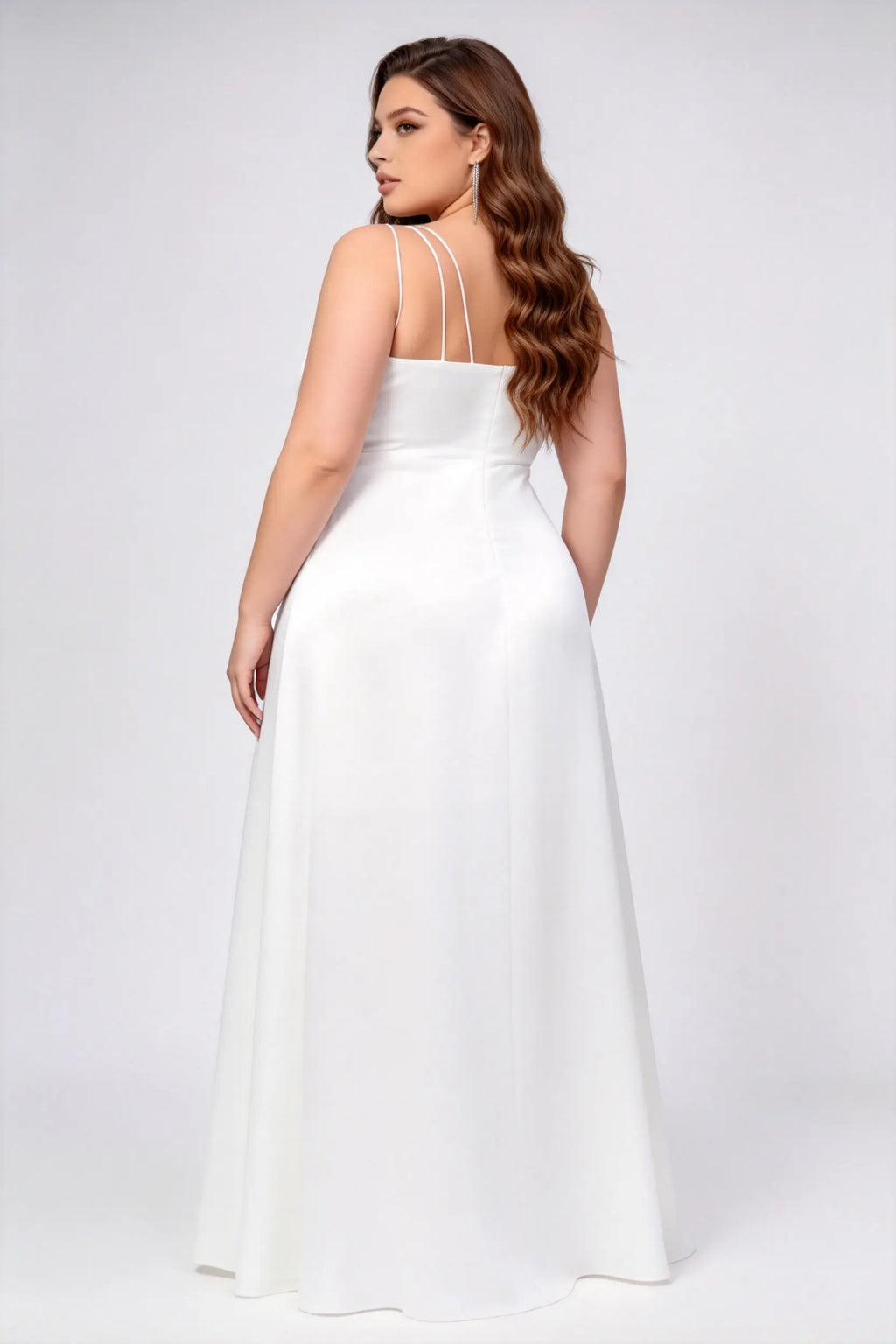 Plus Size White Satin Halter Gown - A-Line Formal Dress with Thigh High Slit