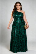 Plus Size One-Shoulder Sequin Maxi Dress - Emerald Green
