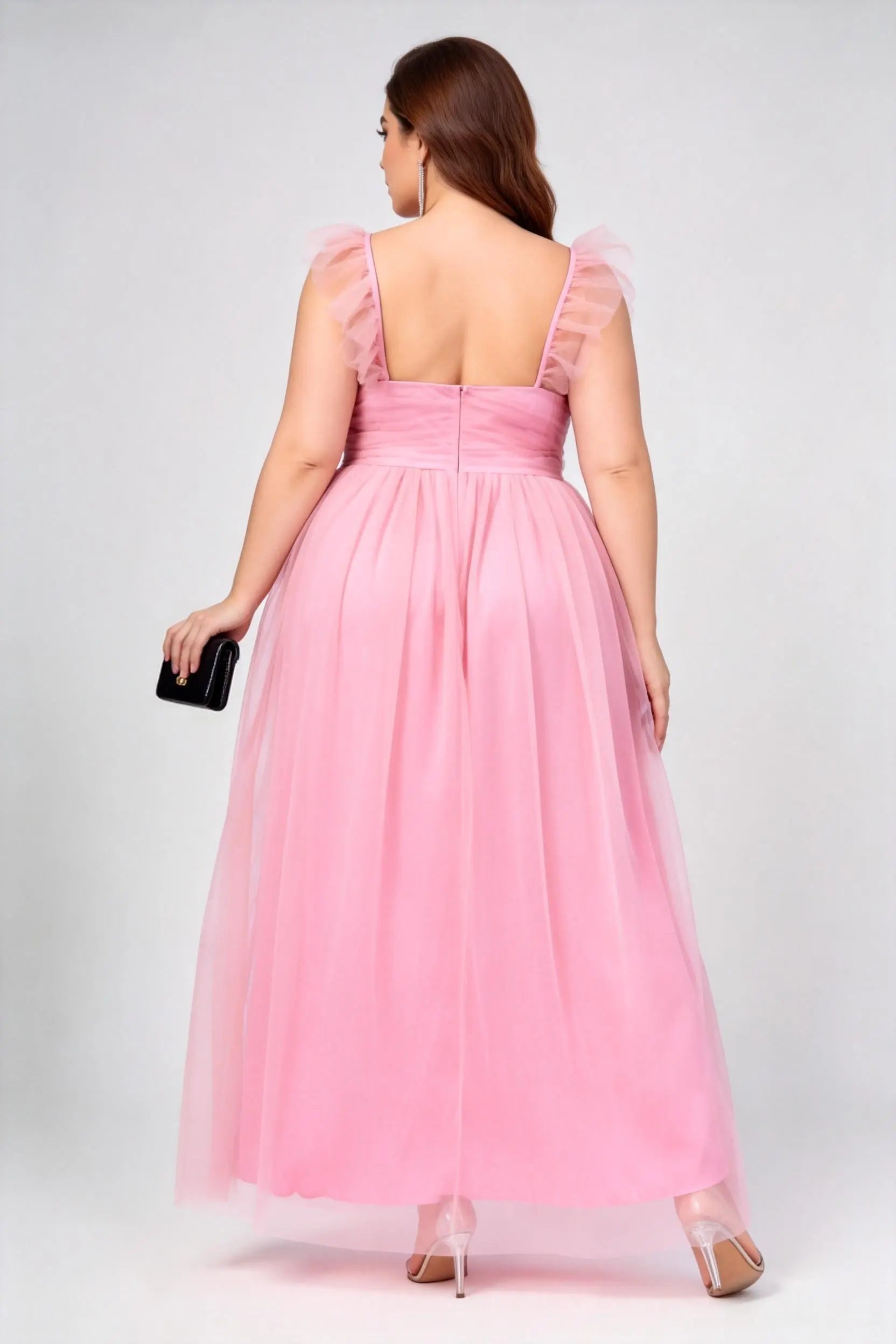 Plus Size Blush Pink Tulle Sweetheart Neck Ruffled Strap A-Line Flowy –  phoehua