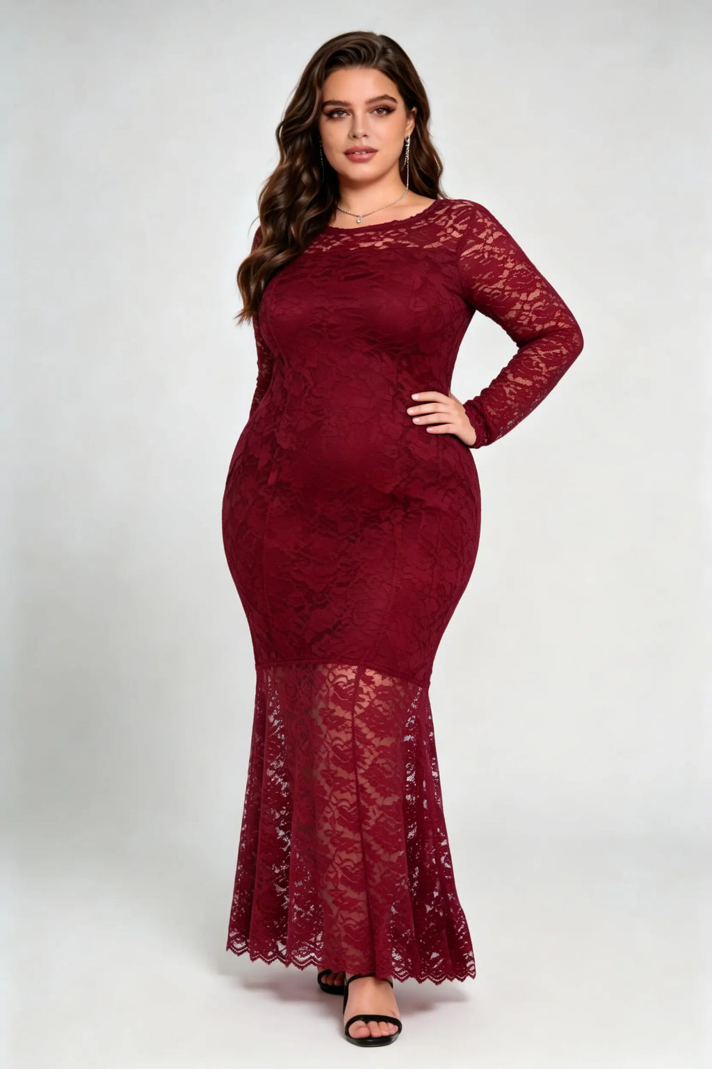 Plus Size Burgundy Lace Mermaid Evening Dress | Elegant Formal Dresses for Curvy