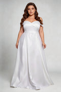 Plus Size Off-The-Shoulder Satin Wedding Dress - Elegant A-Line Bridal Gown