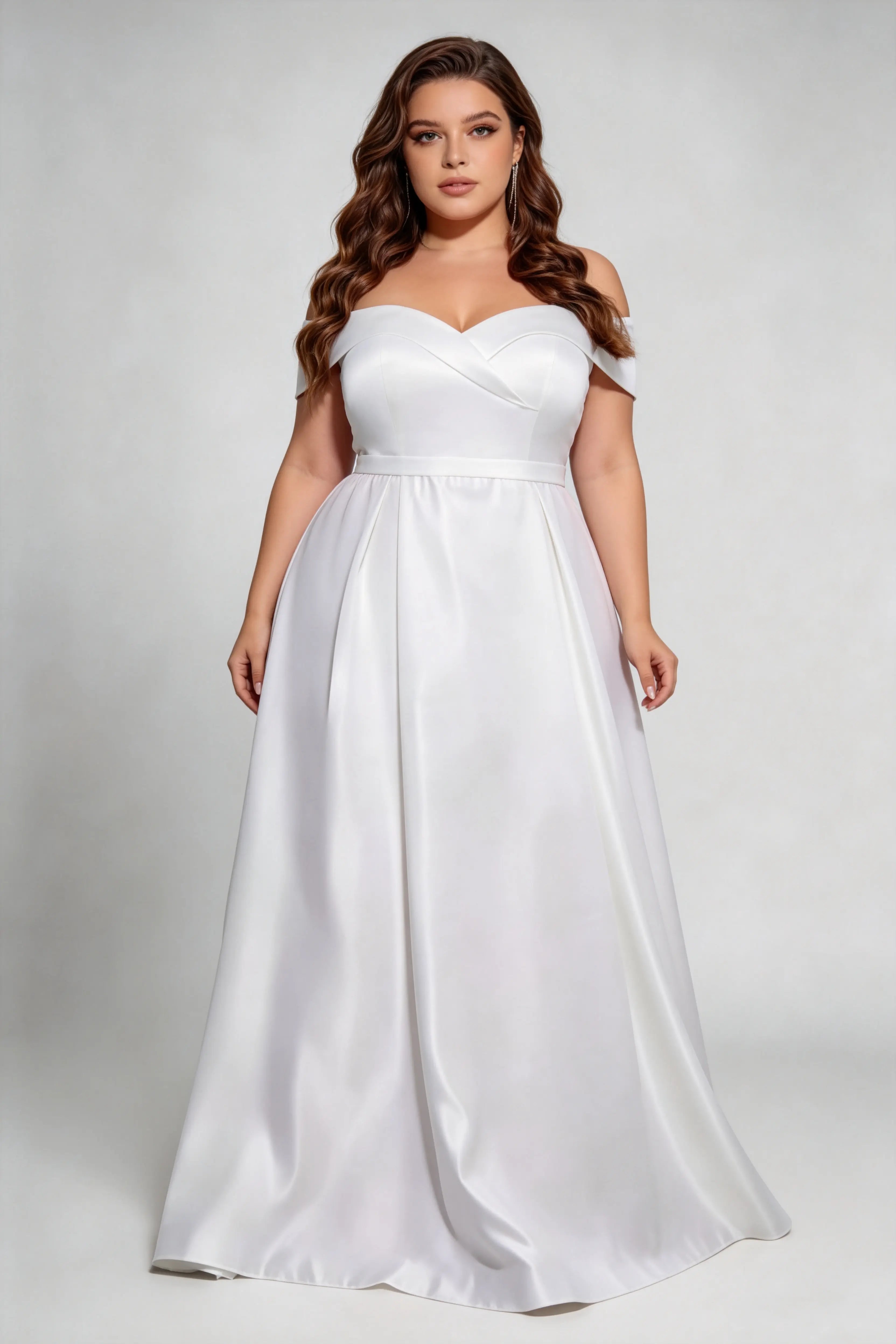 Plus Size Off-The-Shoulder Satin Wedding Dress - Elegant A-Line Bridal Gown